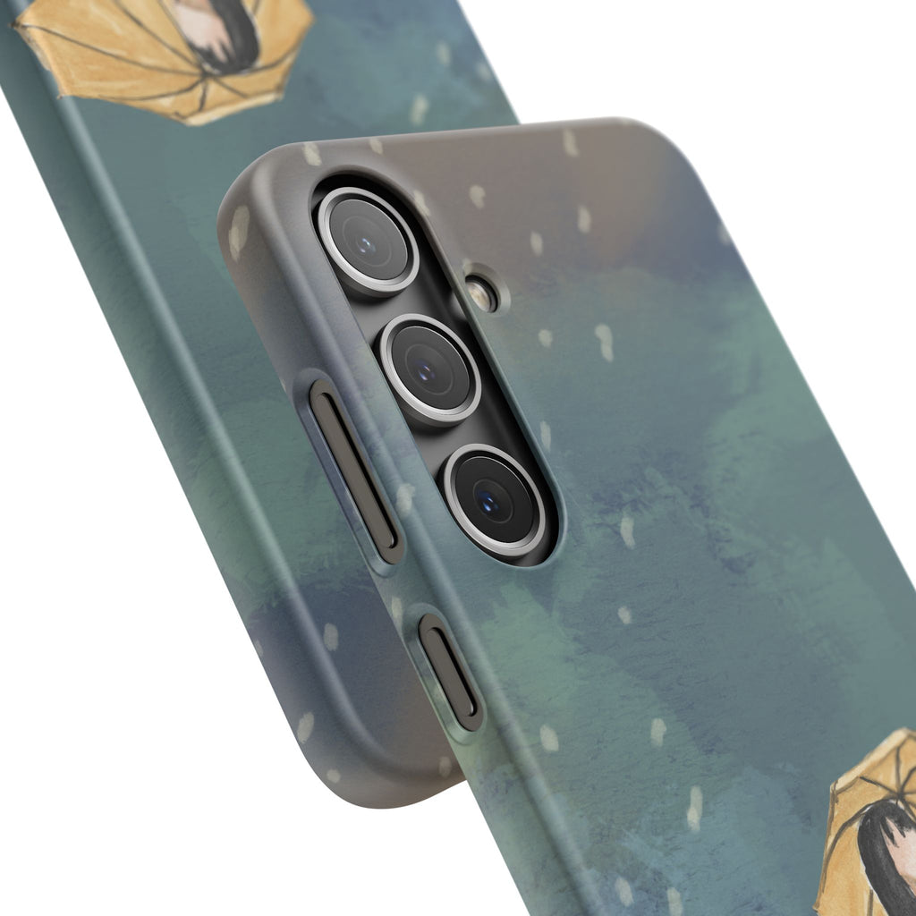Artistic Rainfall Phone Case – Woman with Umbrella Design