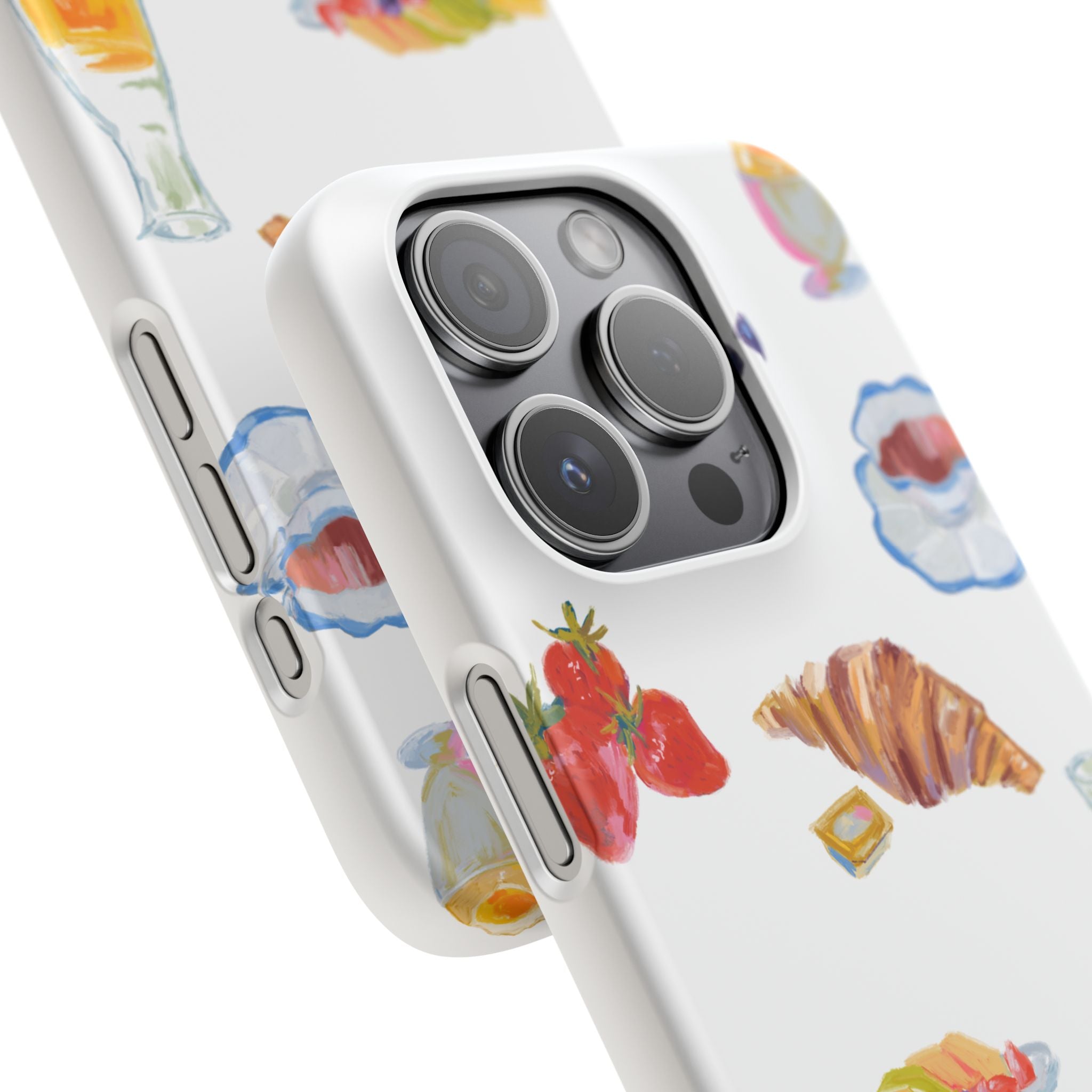 Phone Case — Watercolor Breakfast Pattern (croissant, berries, juice)