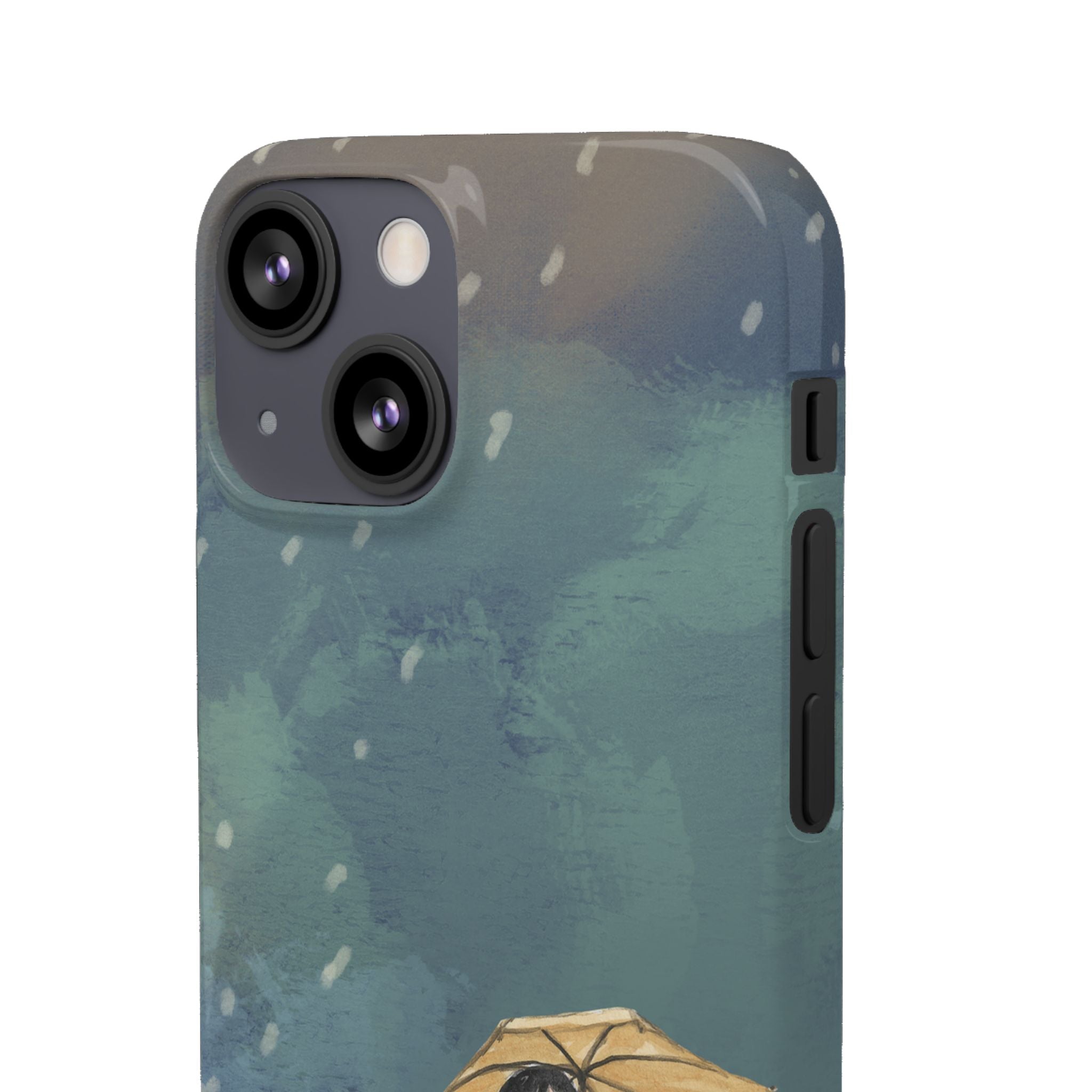 Artistic Rainfall Phone Case – Woman with Umbrella Design