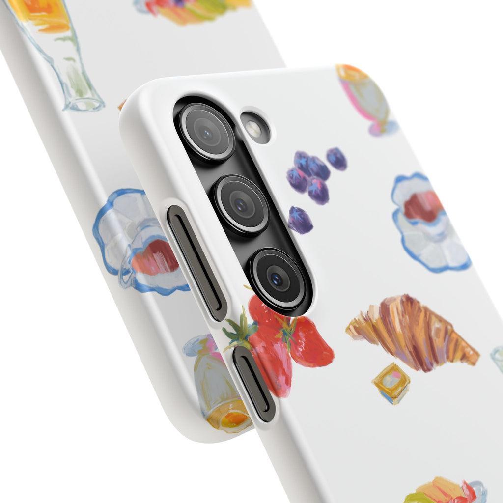 Phone Case — Watercolor Breakfast Pattern (croissant, berries, juice)