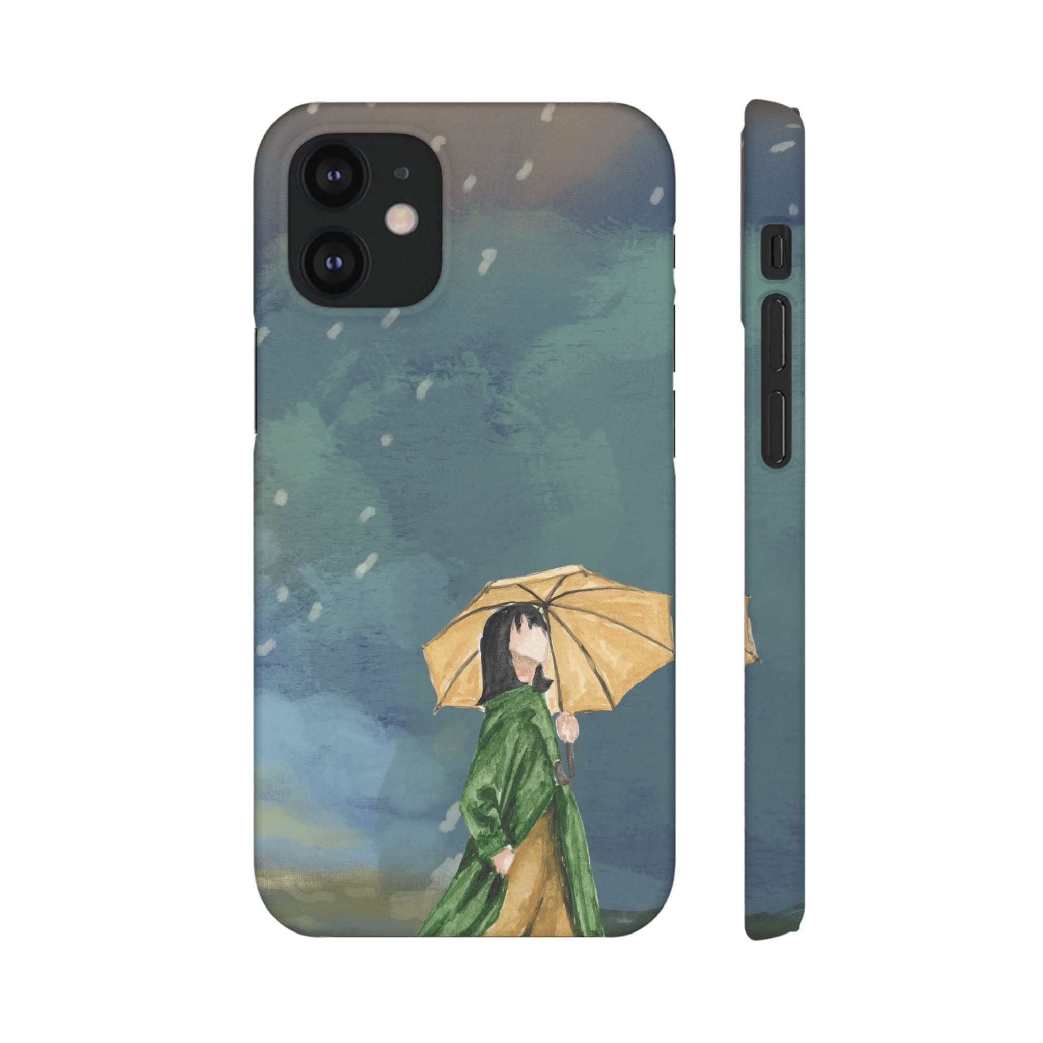 Artistic Rainfall Phone Case – Woman with Umbrella Design