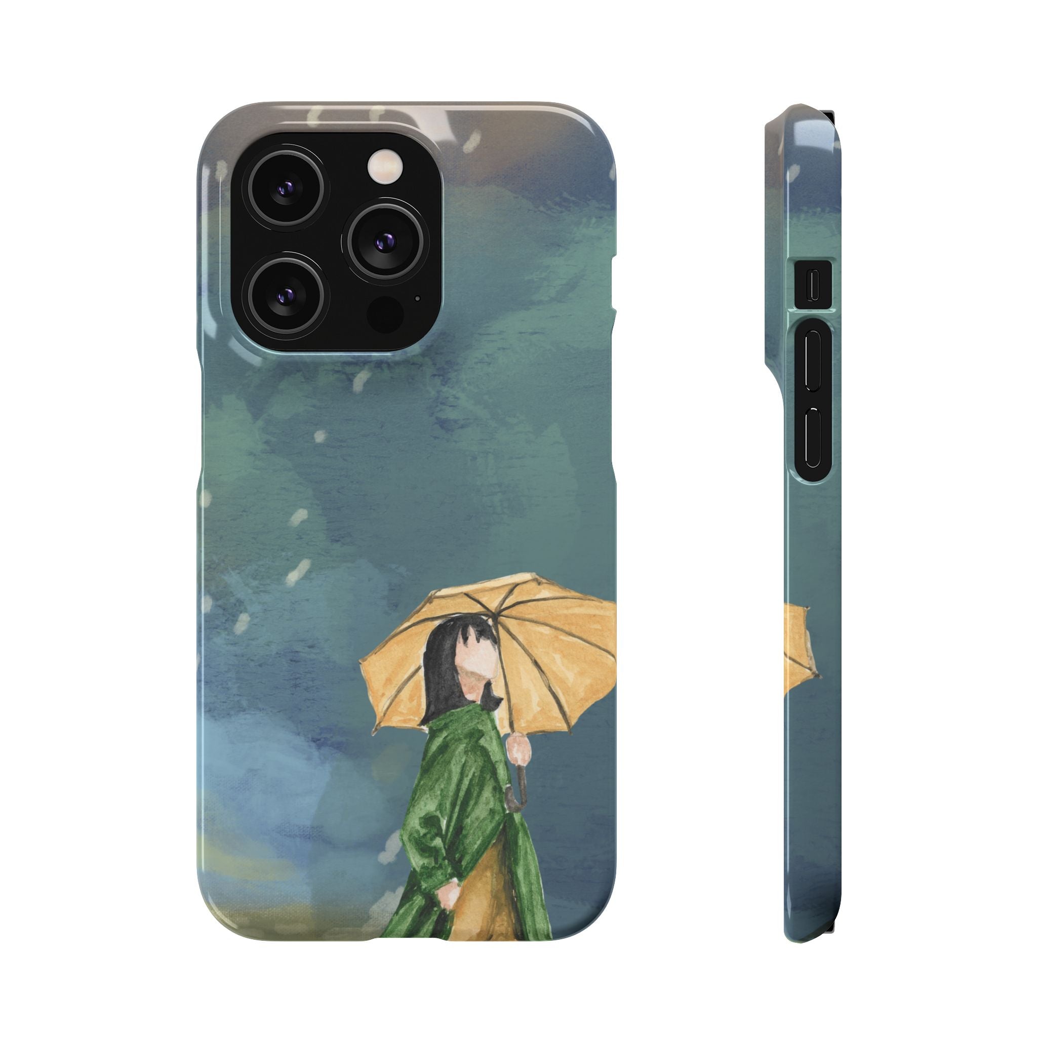 Artistic Rainfall Phone Case – Woman with Umbrella Design