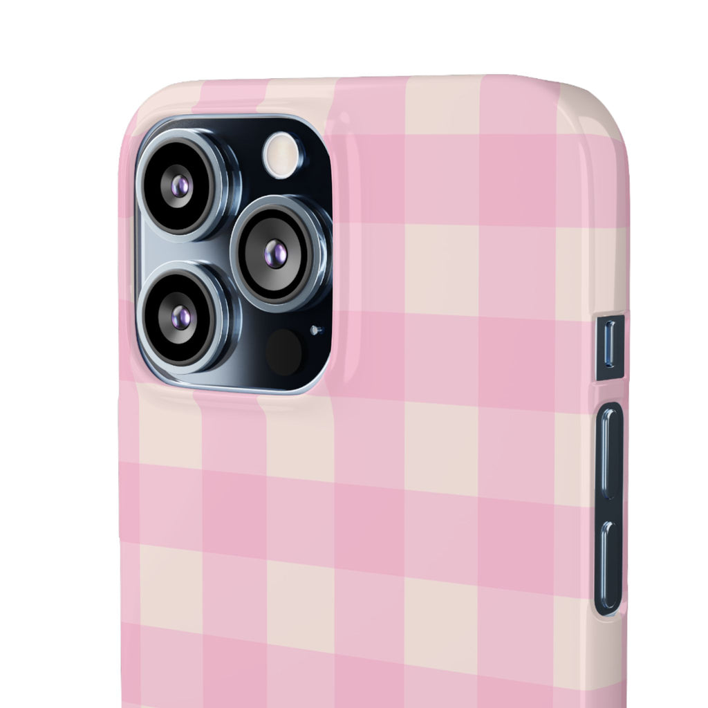 Pink Gingham Snap Phone Case - Cute Pastel Checkered iPhone Cover