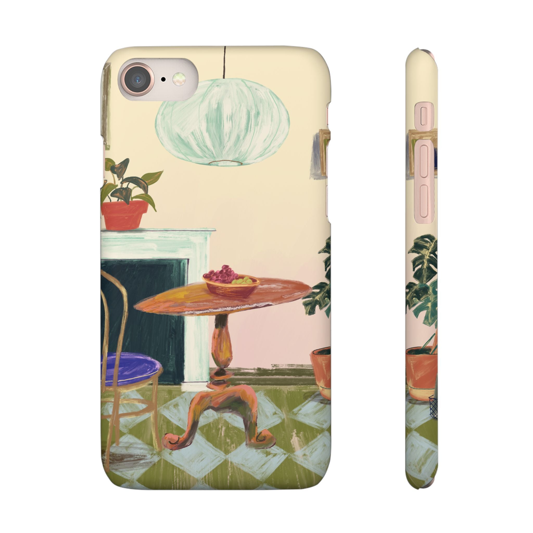 Vintage Bistro Phone Case — Cozy Cafe Interior Illustration Snap Case
