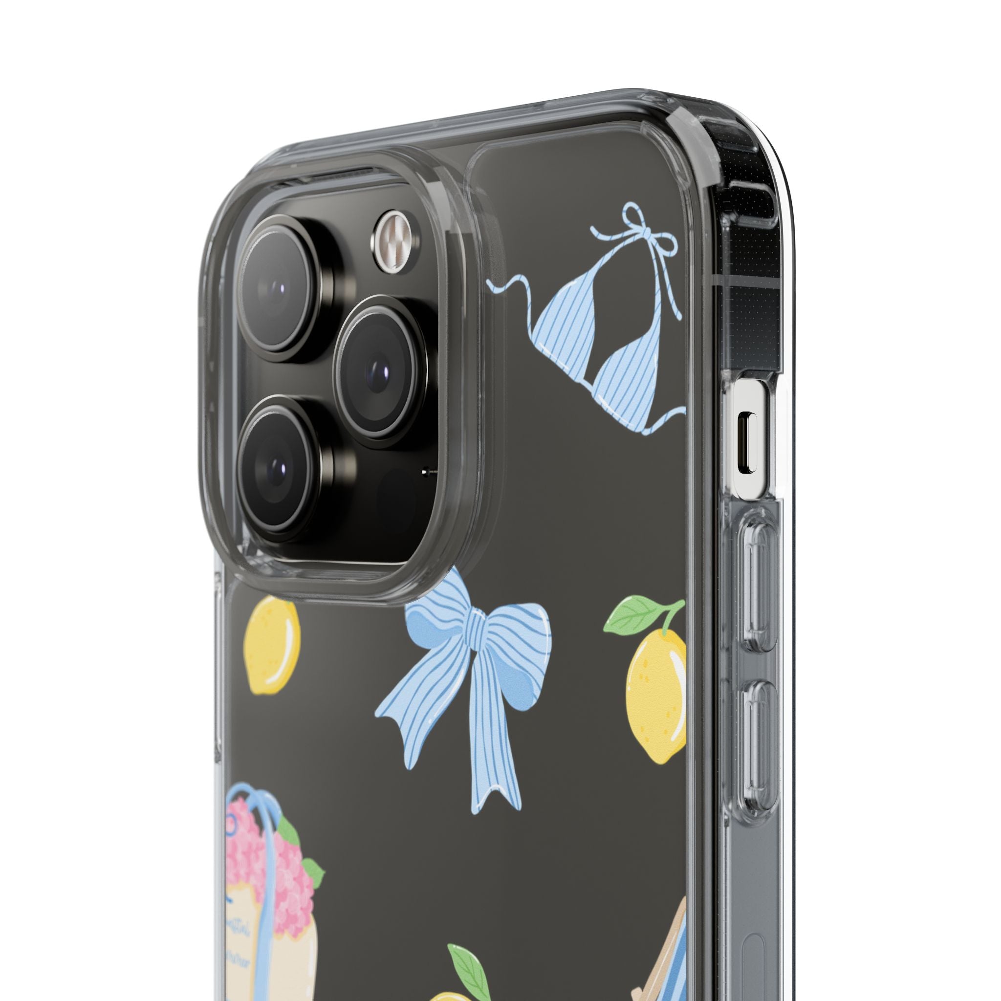 Clear Phone Case — Summer Lemon & Bow Pattern (bikini, beach chair, cake)