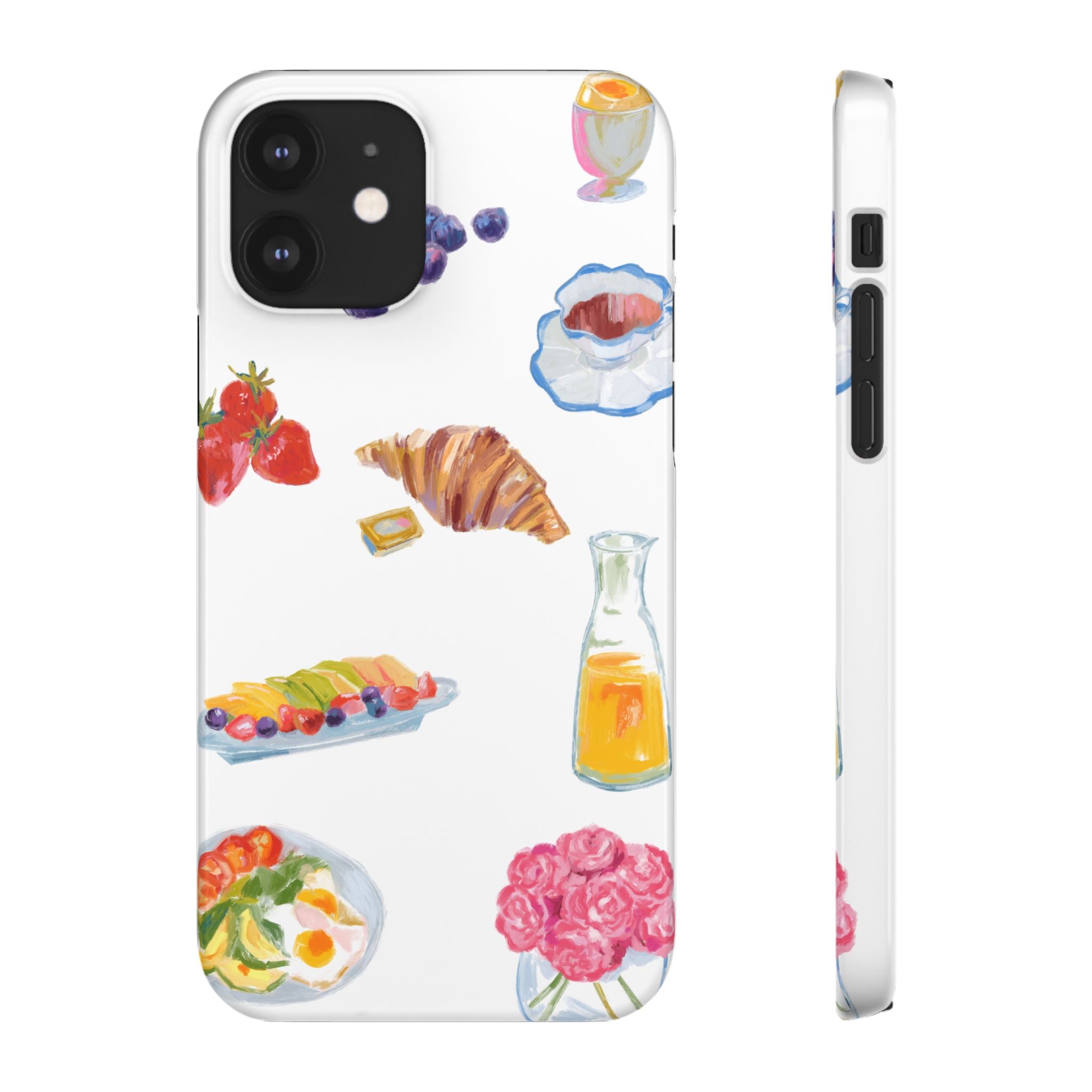 Phone Case — Watercolor Breakfast Pattern (croissant, berries, juice)