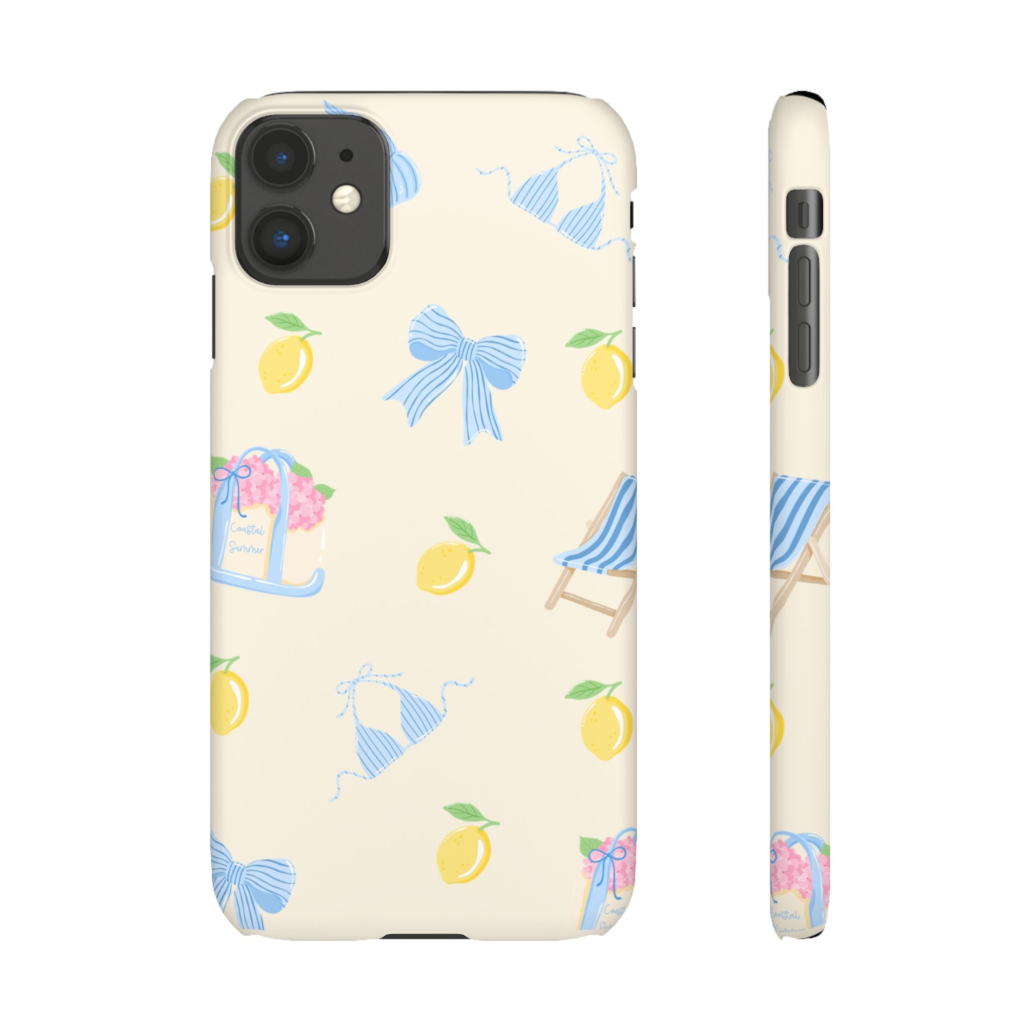 Cute Lemon & Beach Pattern Phone Case — Pastel Summer Snap Case