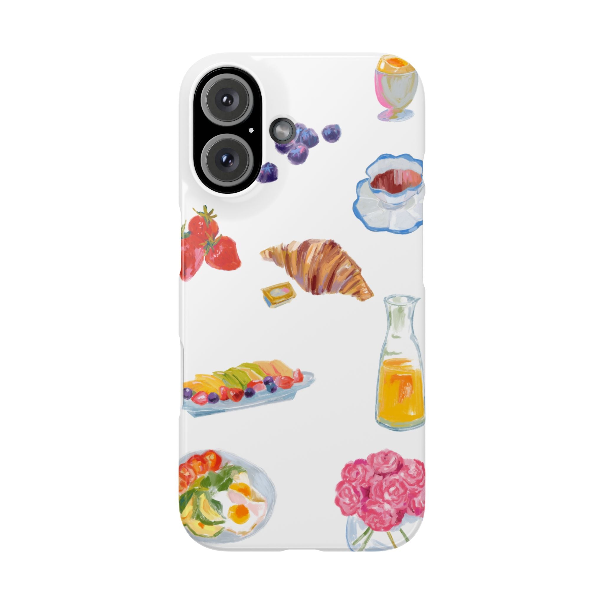 Phone Case — Watercolor Breakfast Pattern (croissant, berries, juice)