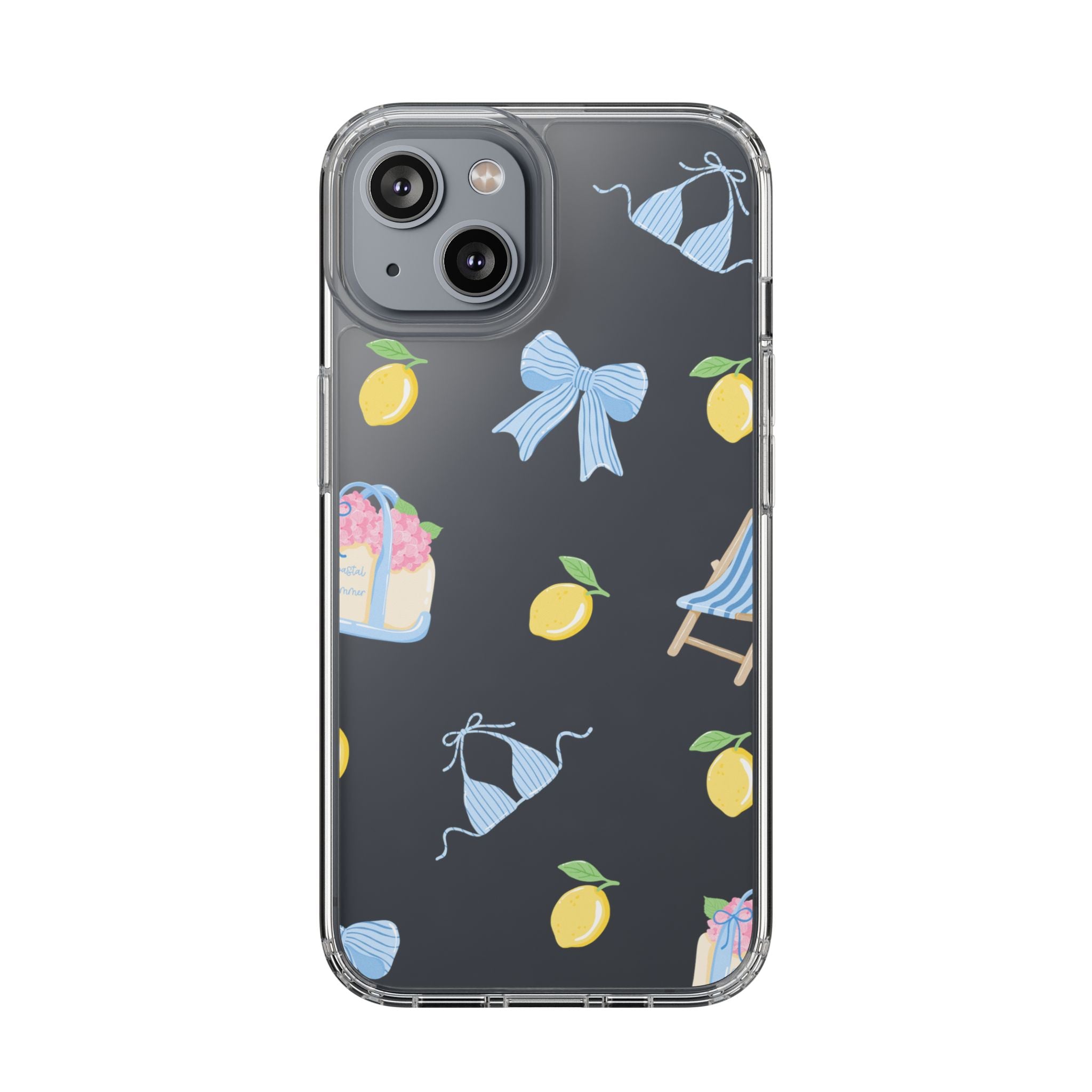Clear Phone Case — Summer Lemon & Bow Pattern (bikini, beach chair, cake)
