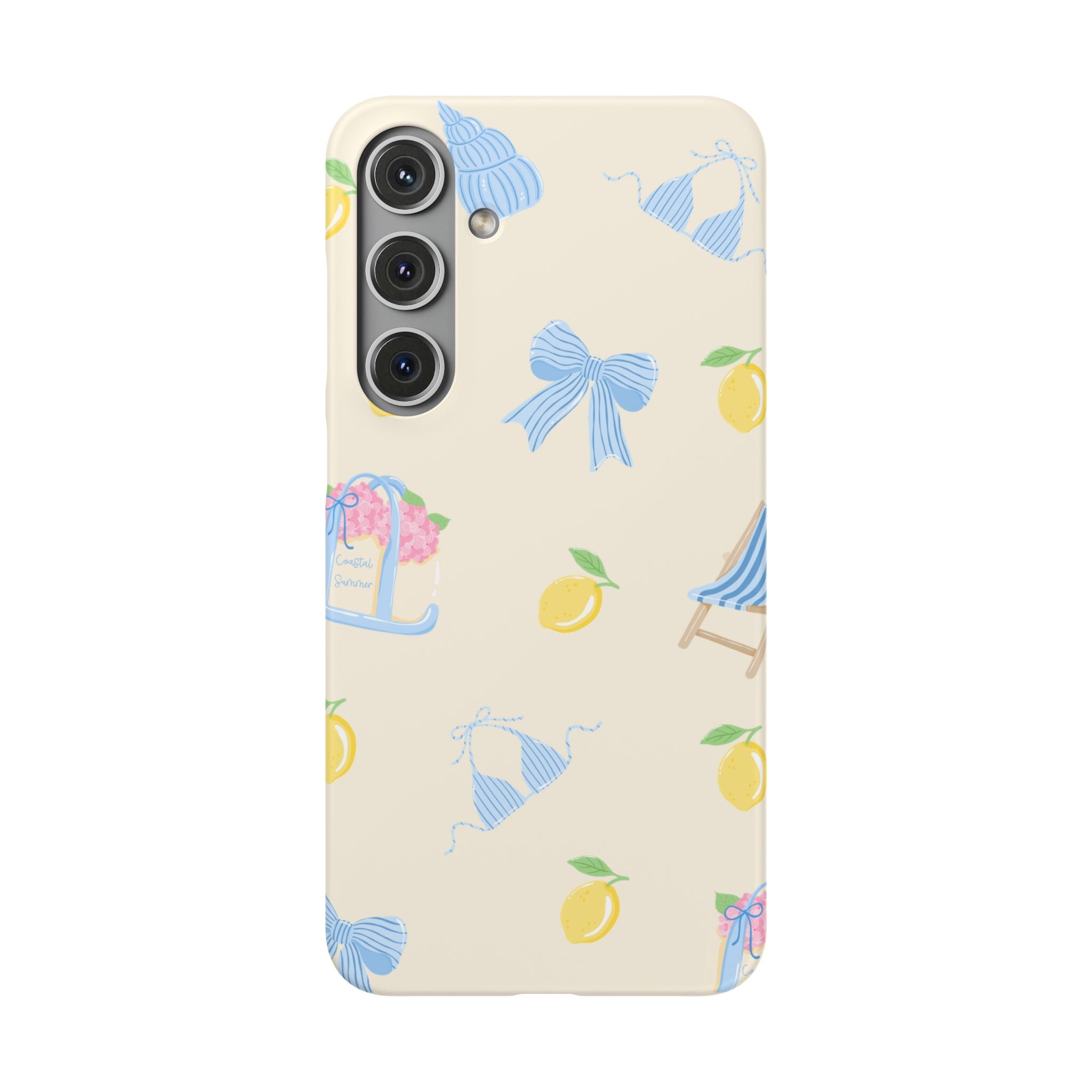 Cute Lemon & Beach Pattern Phone Case — Pastel Summer Snap Case