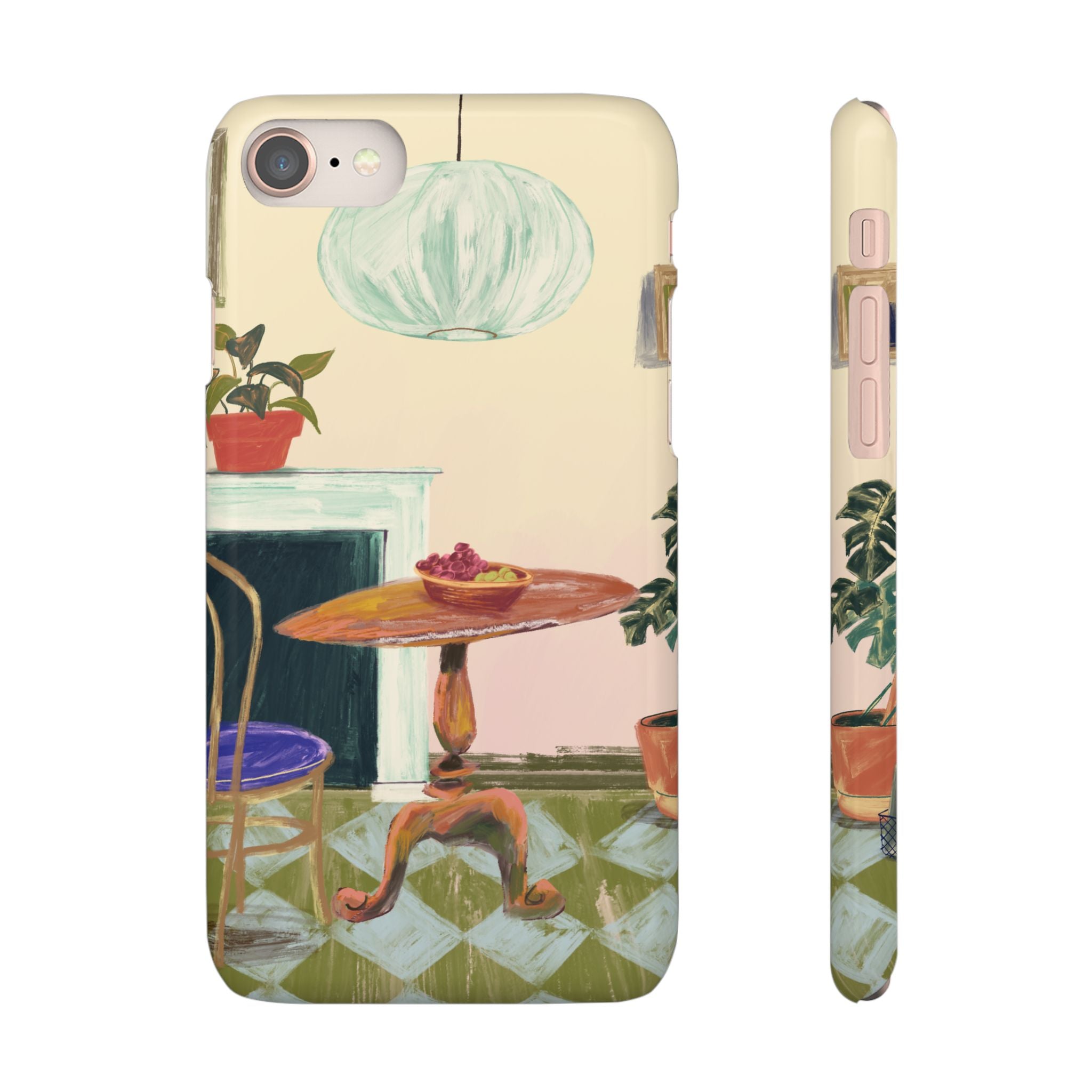 Vintage Bistro Phone Case — Cozy Cafe Interior Illustration Snap Case