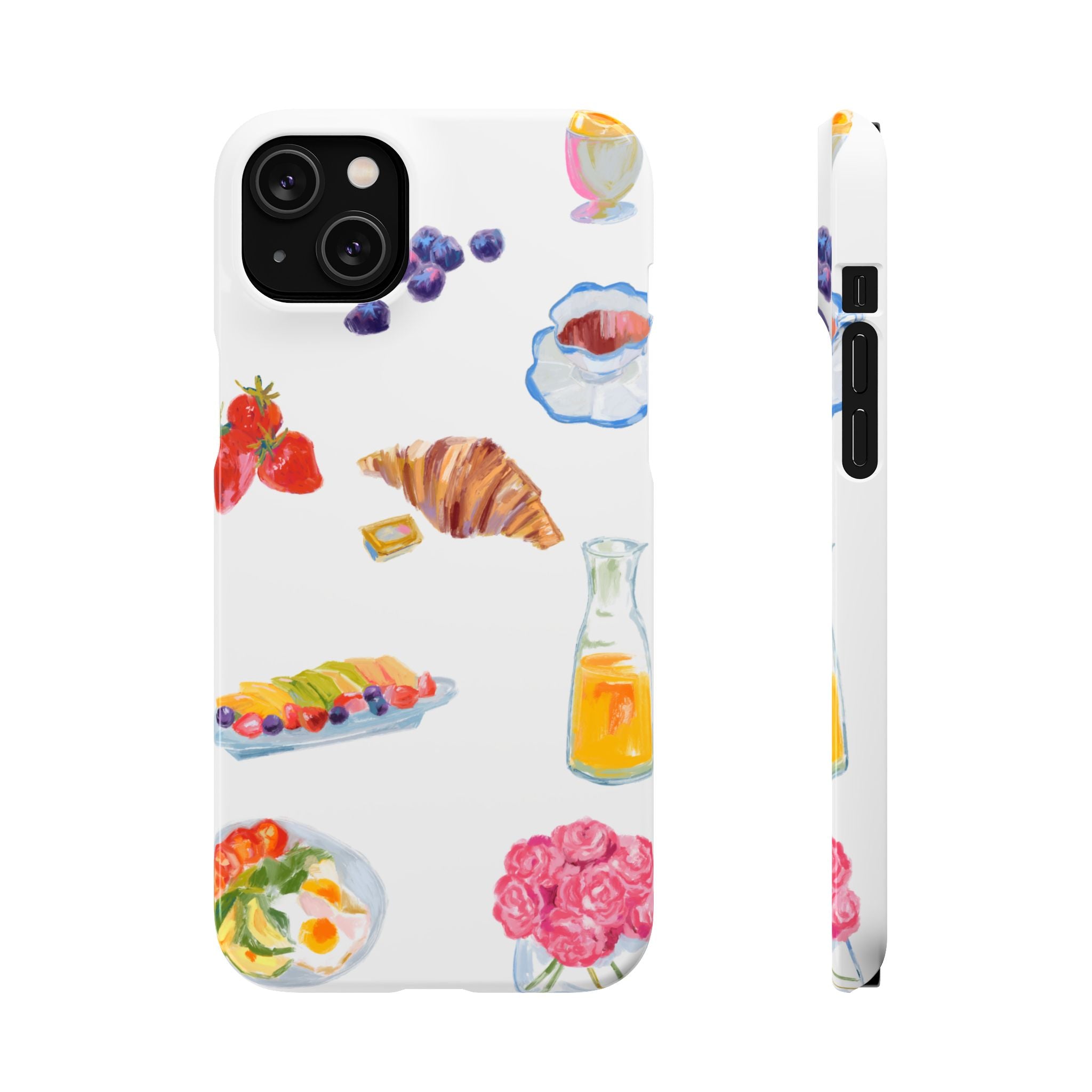 Phone Case — Watercolor Breakfast Pattern (croissant, berries, juice)