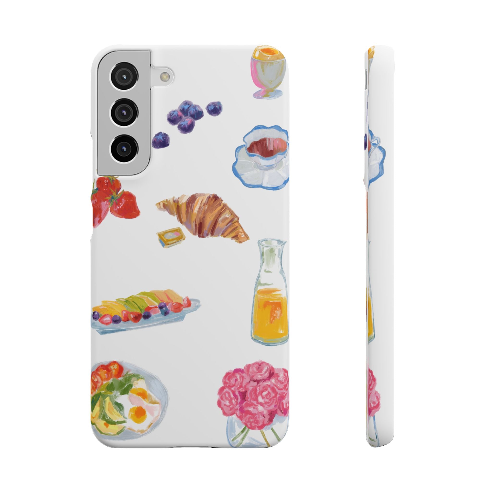 Phone Case — Watercolor Breakfast Pattern (croissant, berries, juice)