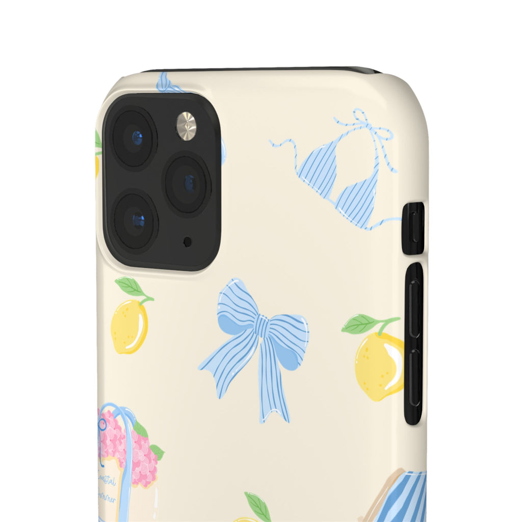 Cute Lemon & Beach Pattern Phone Case — Pastel Summer Snap Case