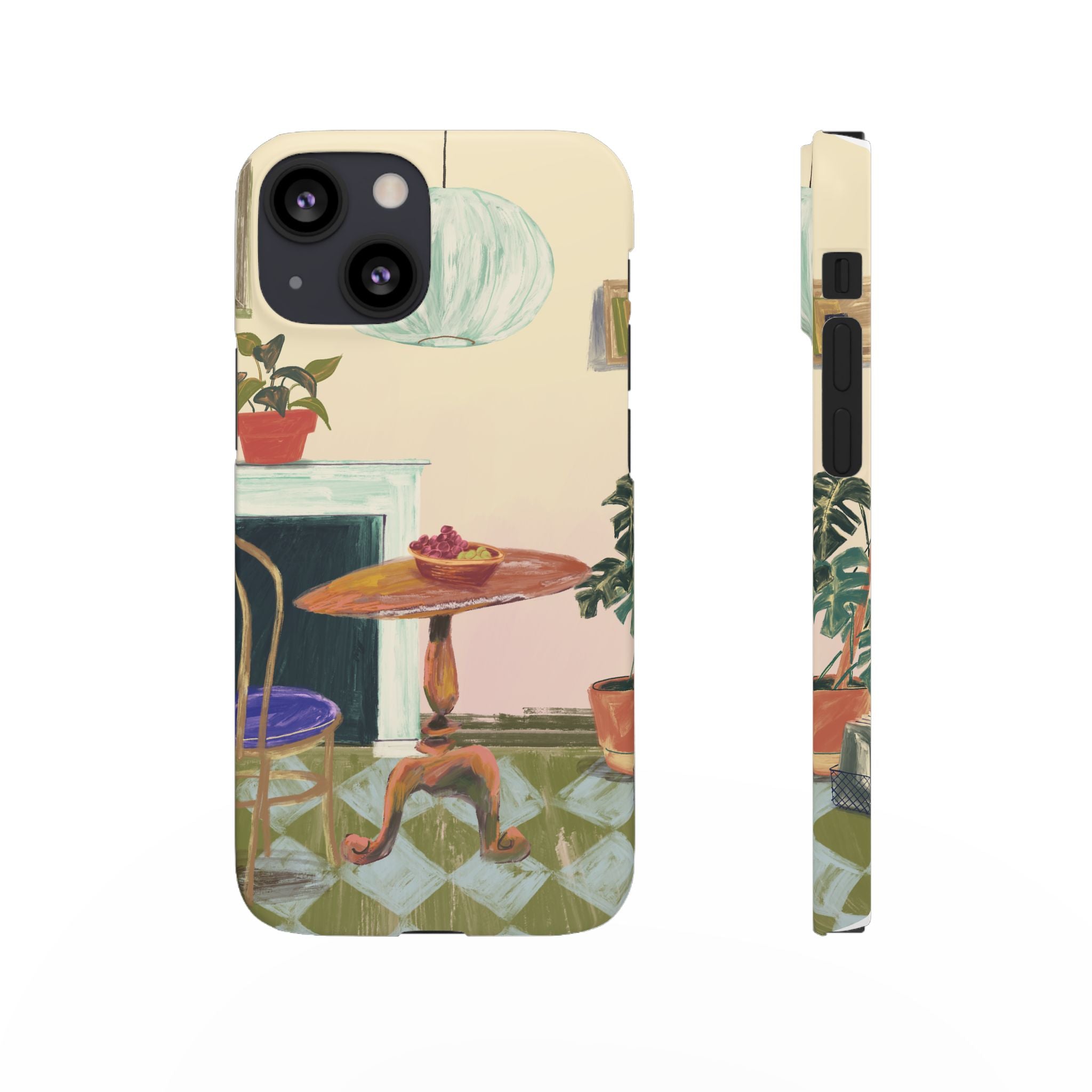 Vintage Bistro Phone Case — Cozy Cafe Interior Illustration Snap Case