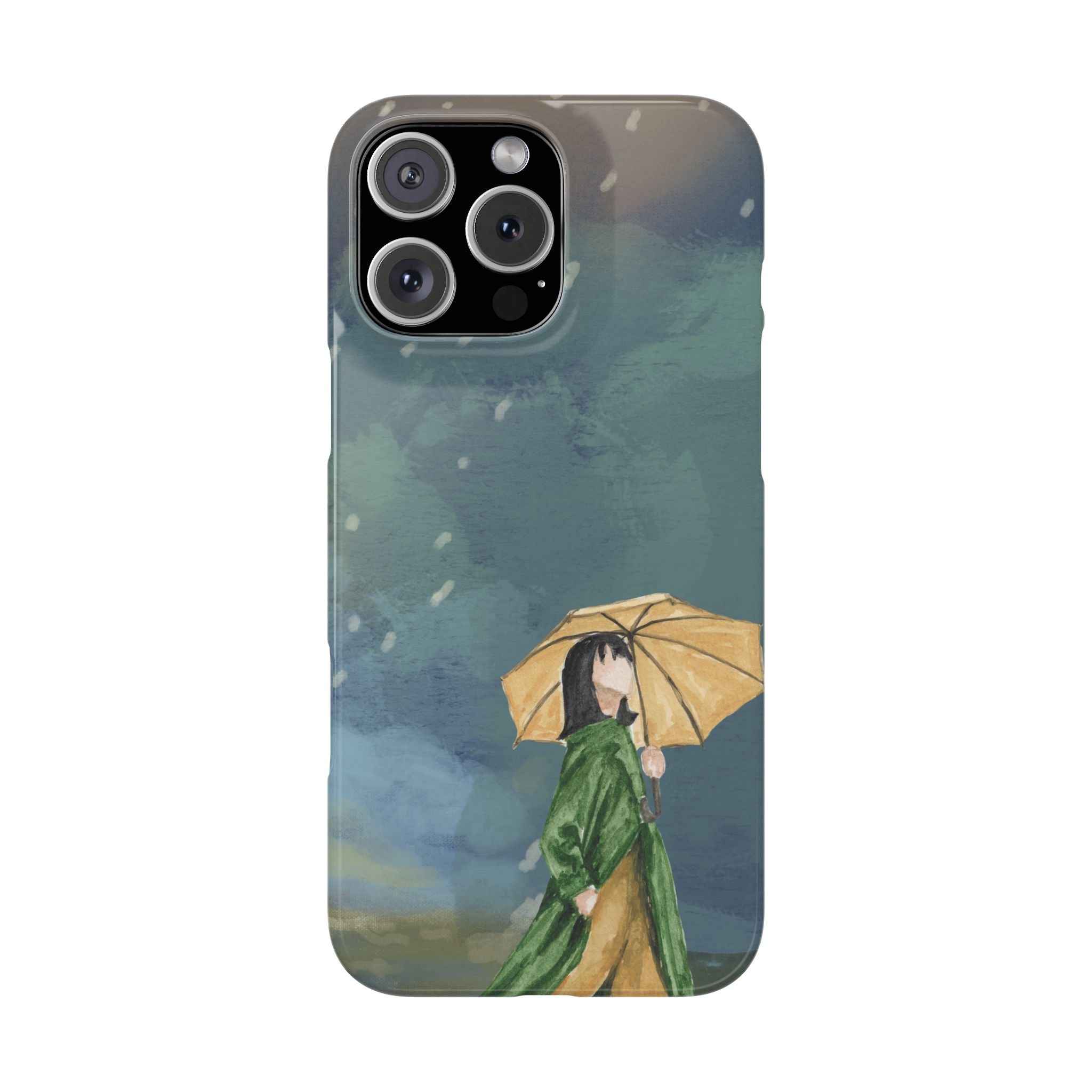 Artistic Rainfall Phone Case – Woman with Umbrella Design
