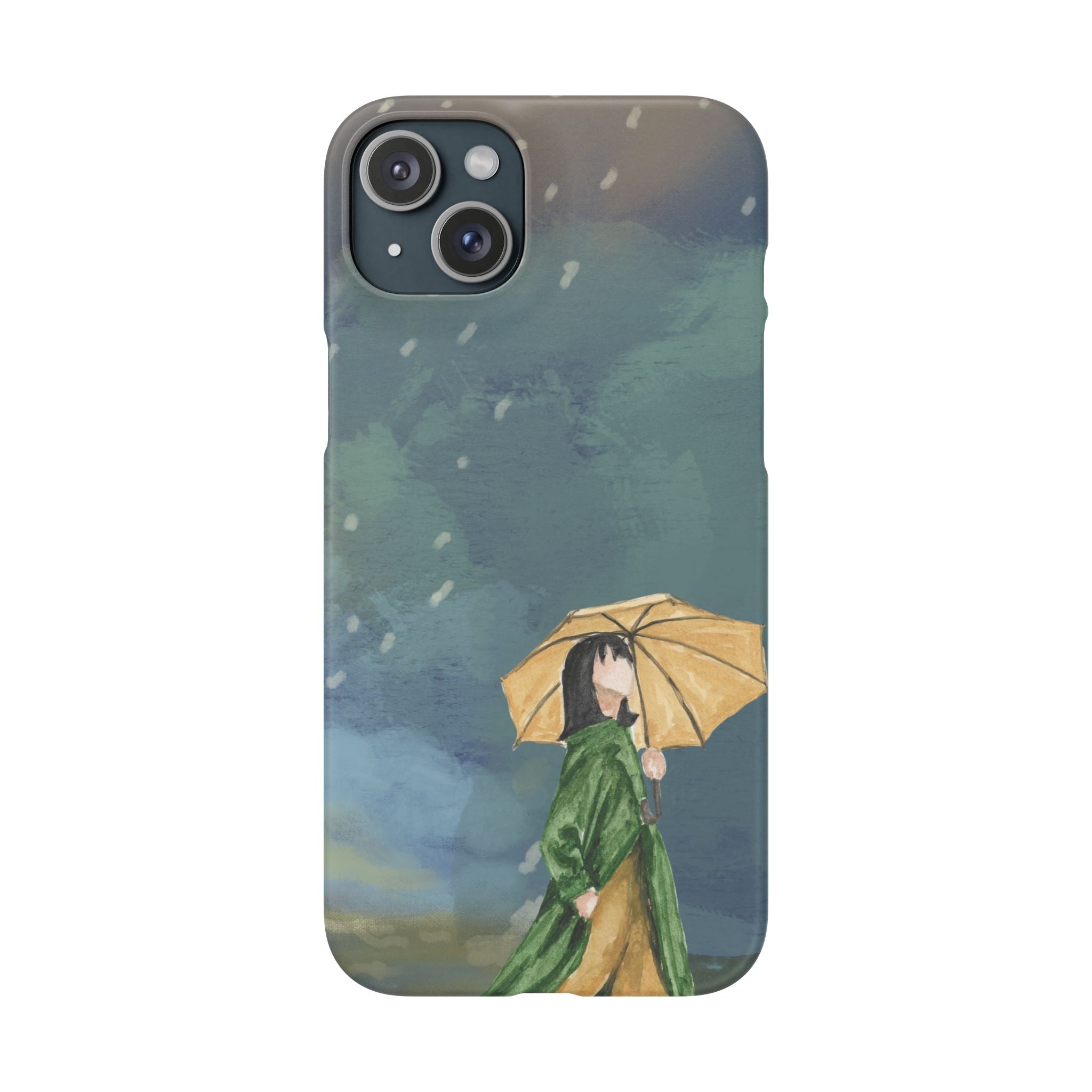 Artistic Rainfall Phone Case – Woman with Umbrella Design