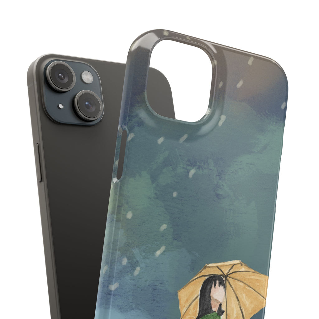 Artistic Rainfall Phone Case – Woman with Umbrella Design