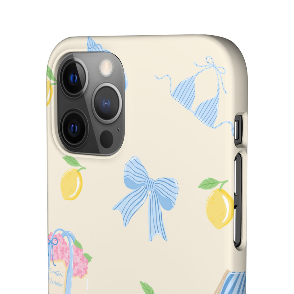Cute Lemon & Beach Pattern Phone Case — Pastel Summer Snap Case