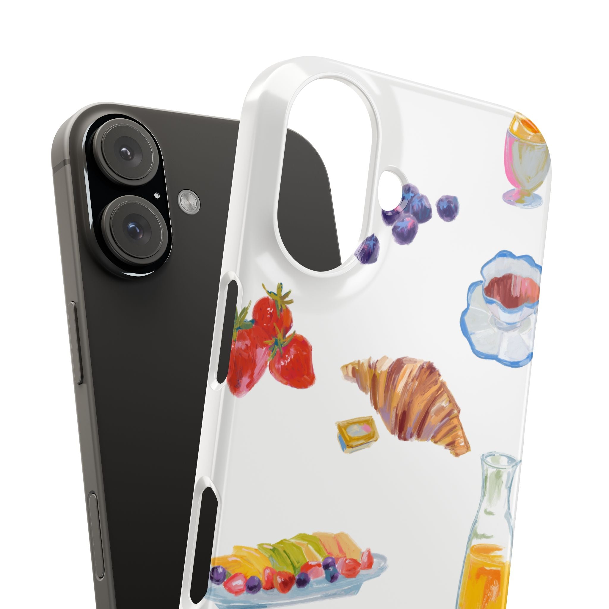 Phone Case — Watercolor Breakfast Pattern (croissant, berries, juice)