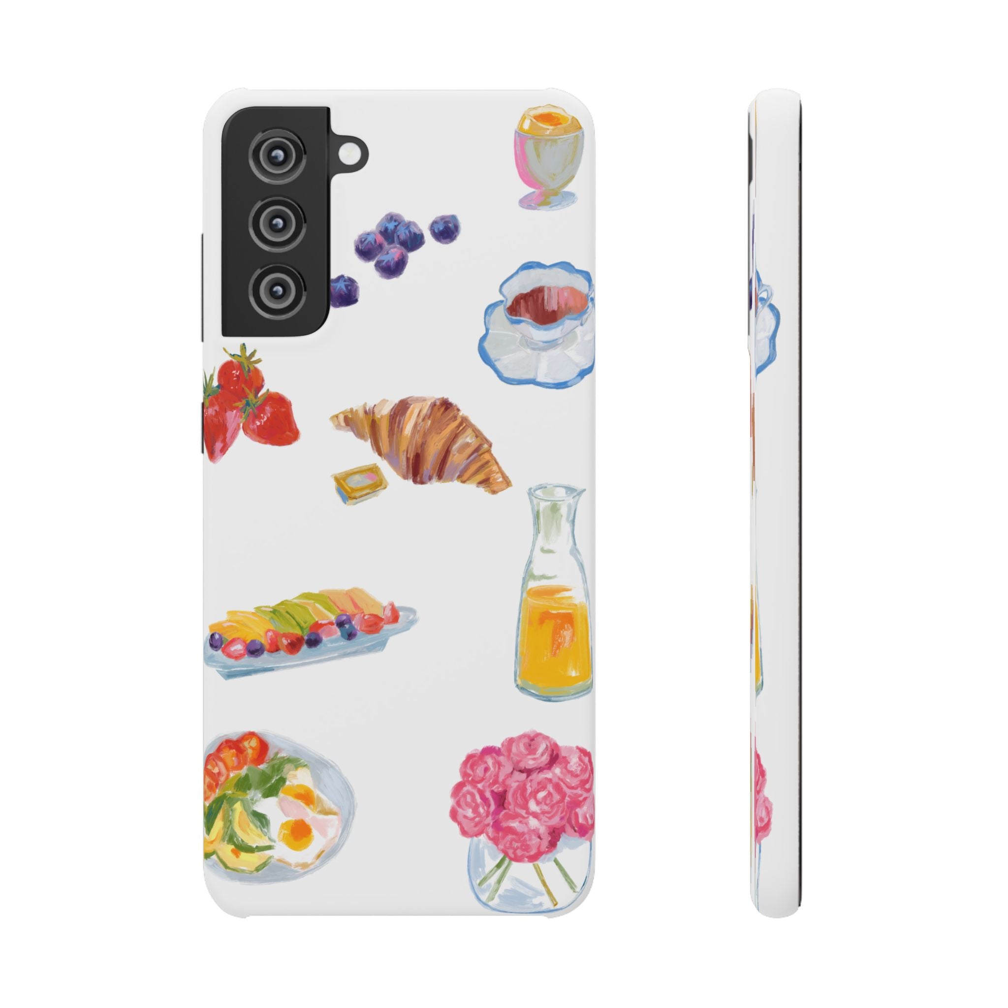 Phone Case — Watercolor Breakfast Pattern (croissant, berries, juice)