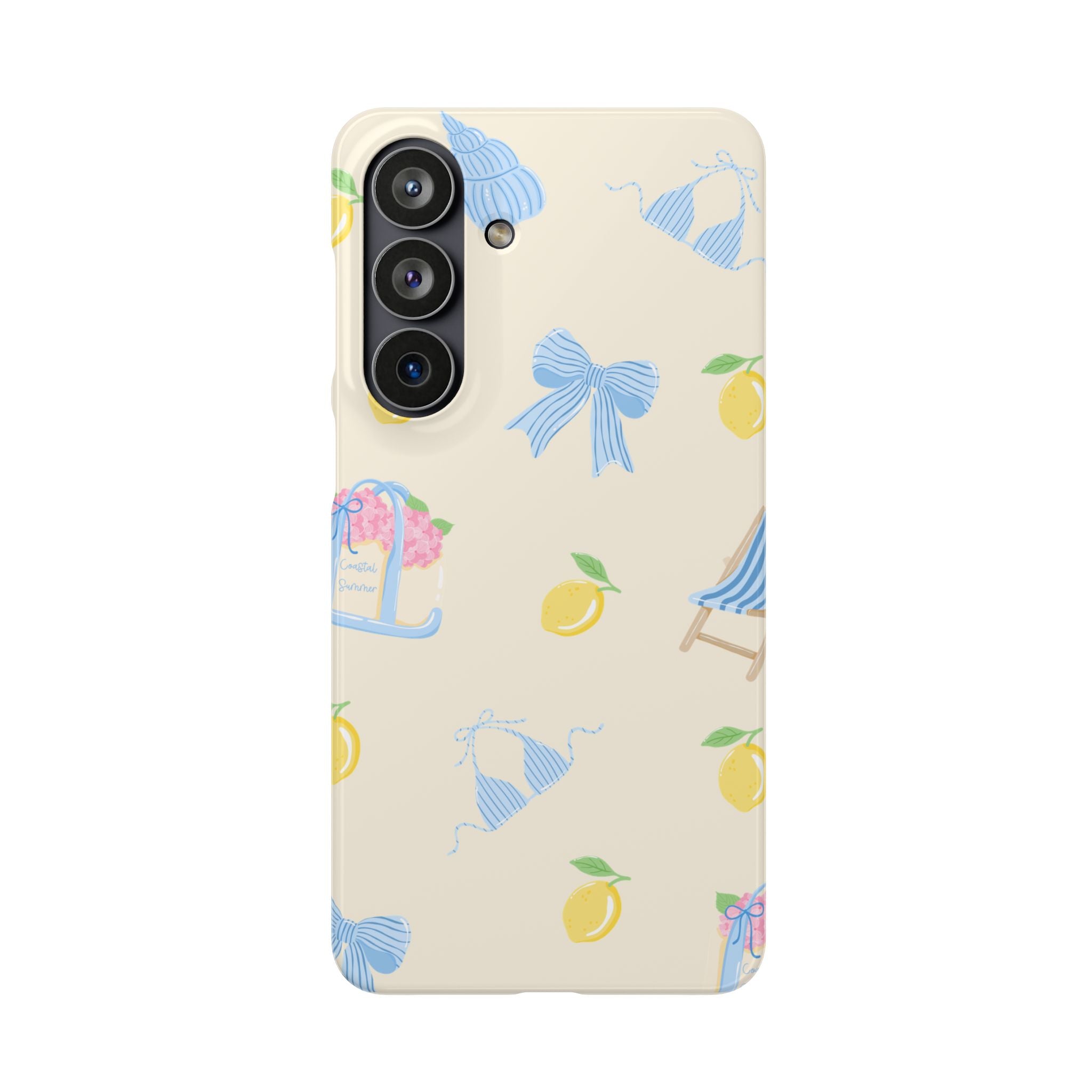 Cute Lemon & Beach Pattern Phone Case — Pastel Summer Snap Case