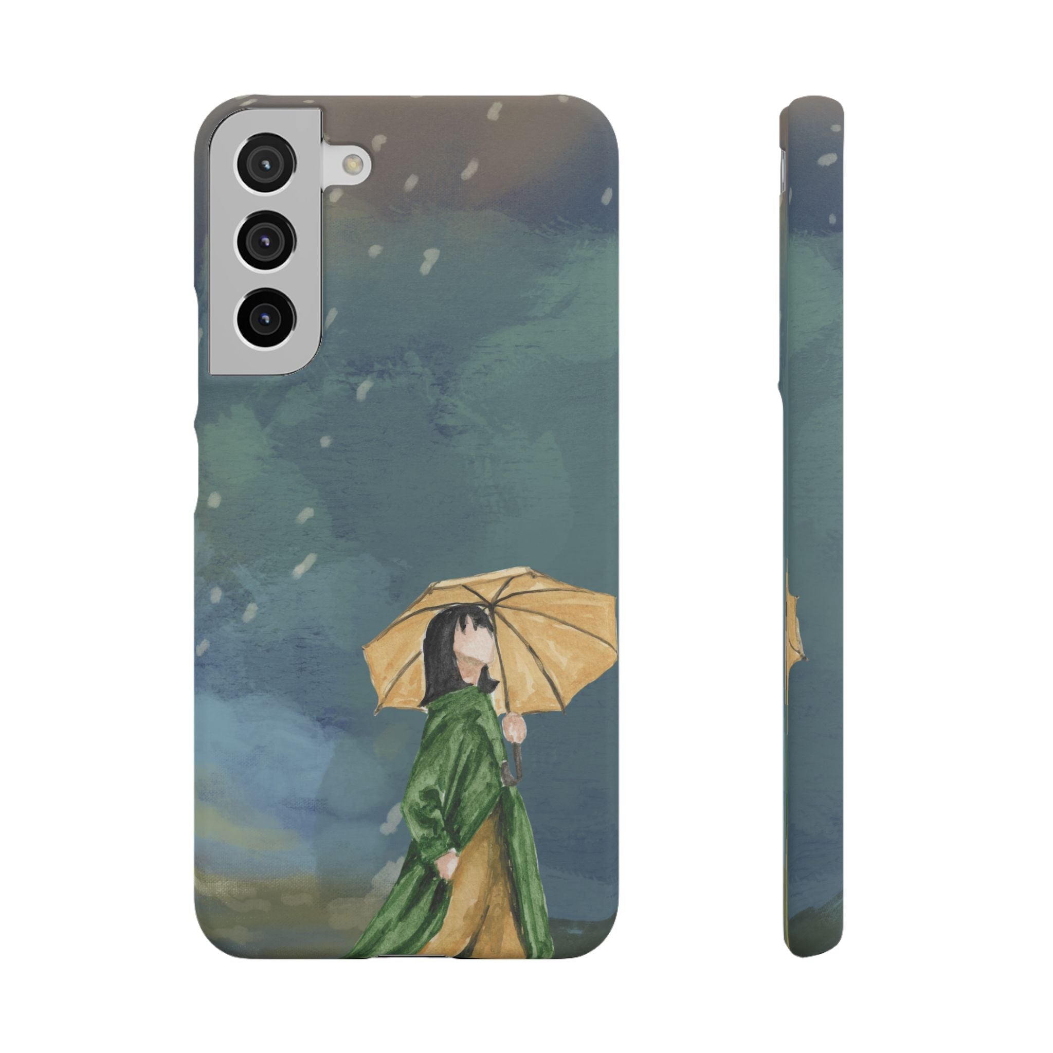 Artistic Rainfall Phone Case – Woman with Umbrella Design
