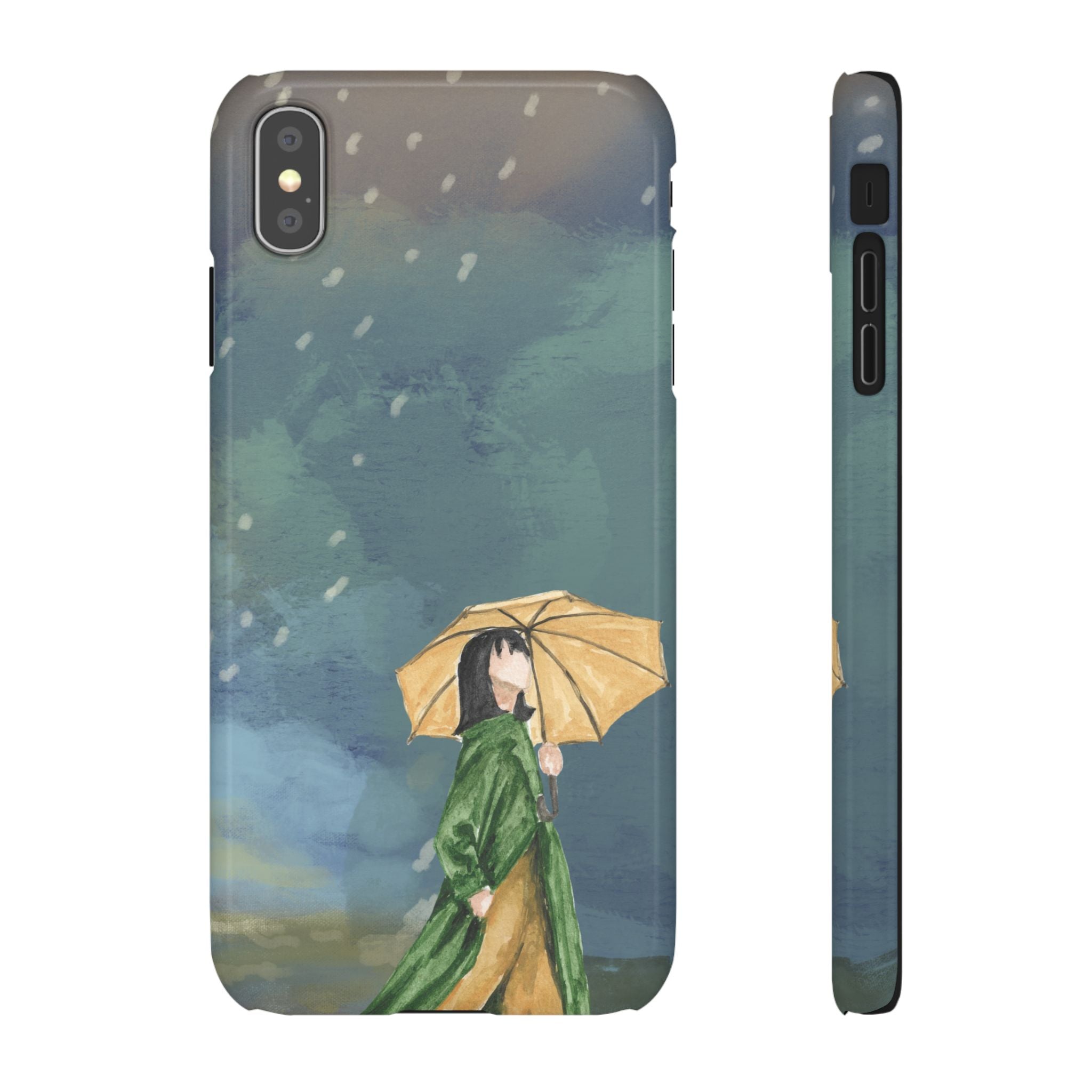 Artistic Rainfall Phone Case – Woman with Umbrella Design