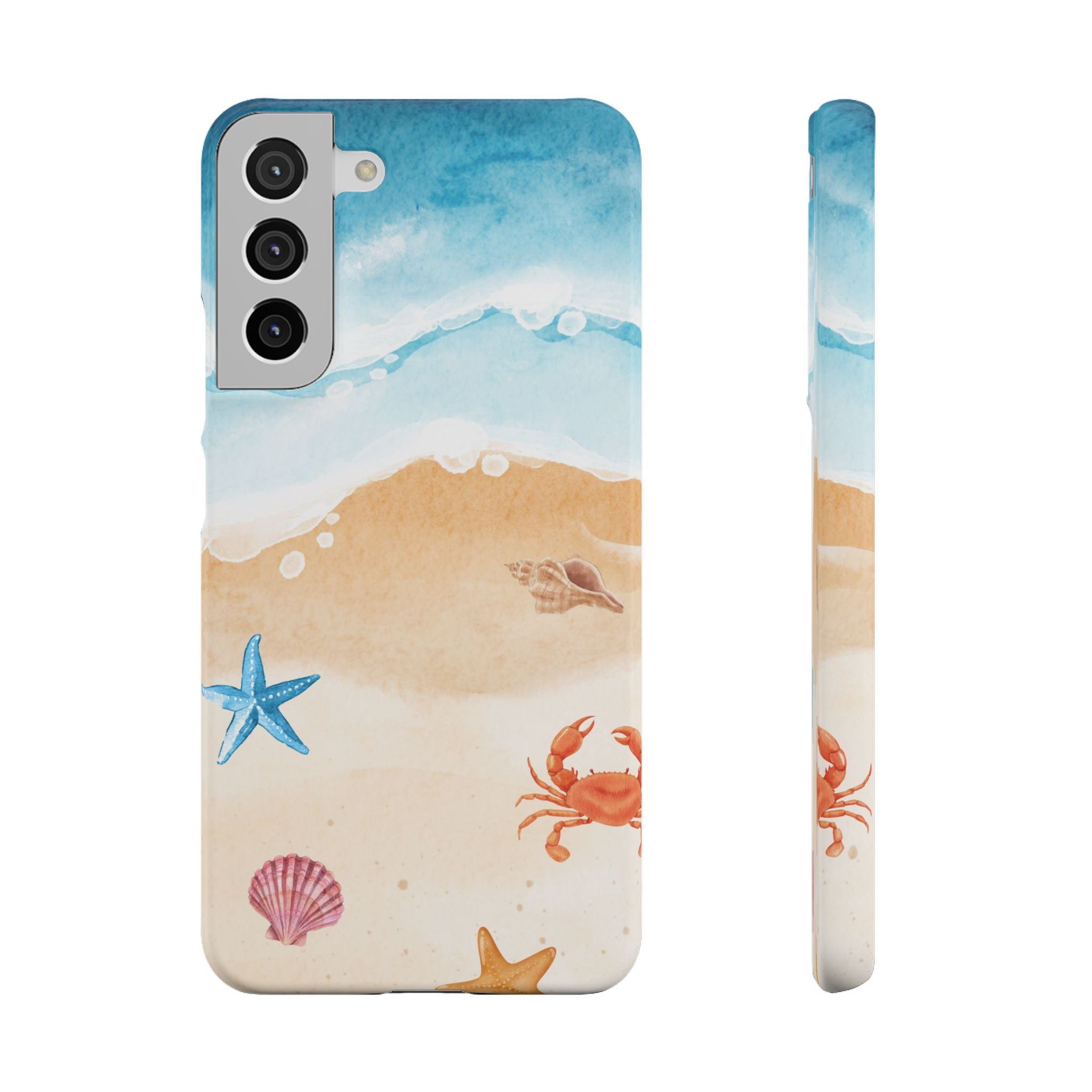 Beach Scene Phone Case — Watercolor Sand, Seashells & Crabs