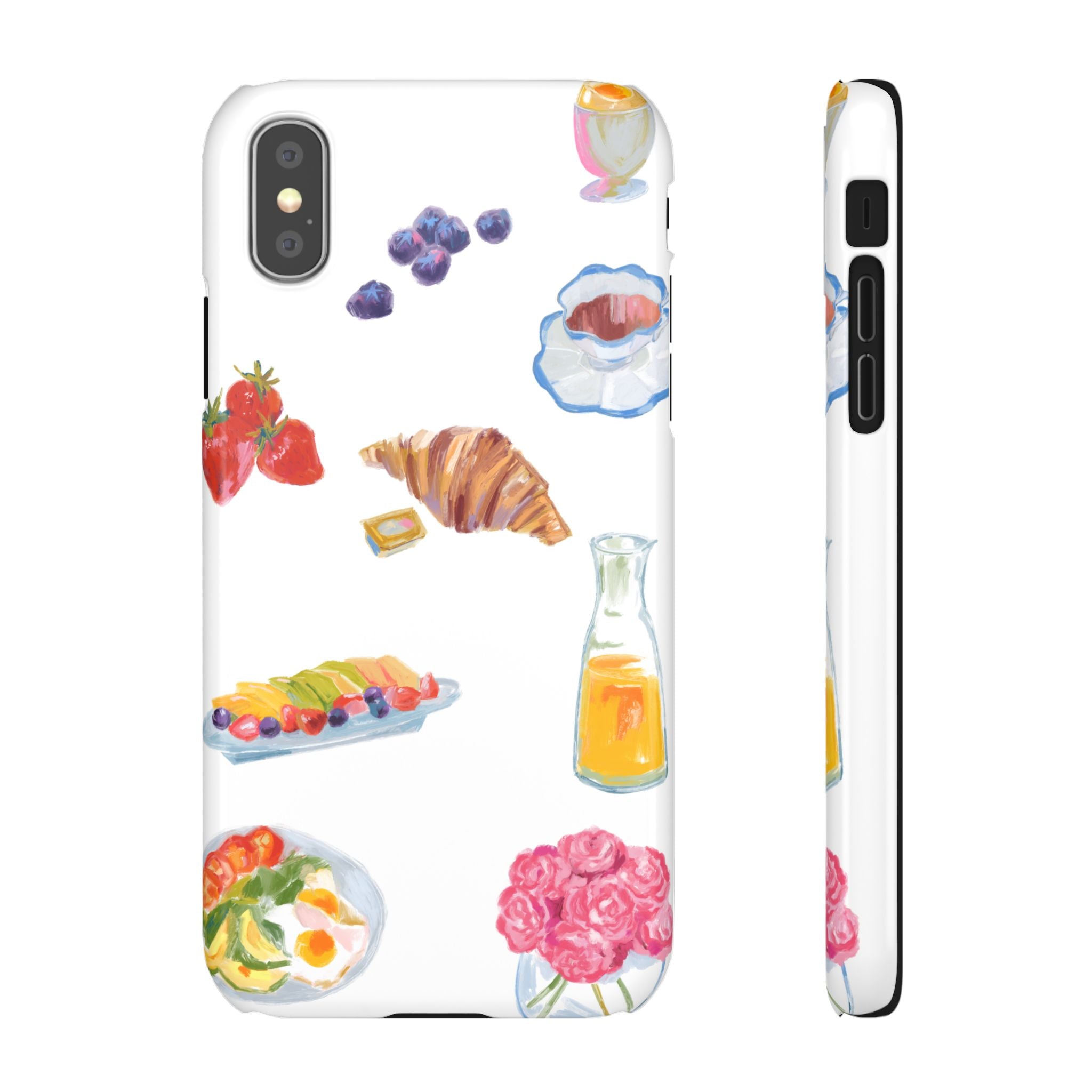 Phone Case — Watercolor Breakfast Pattern (croissant, berries, juice)