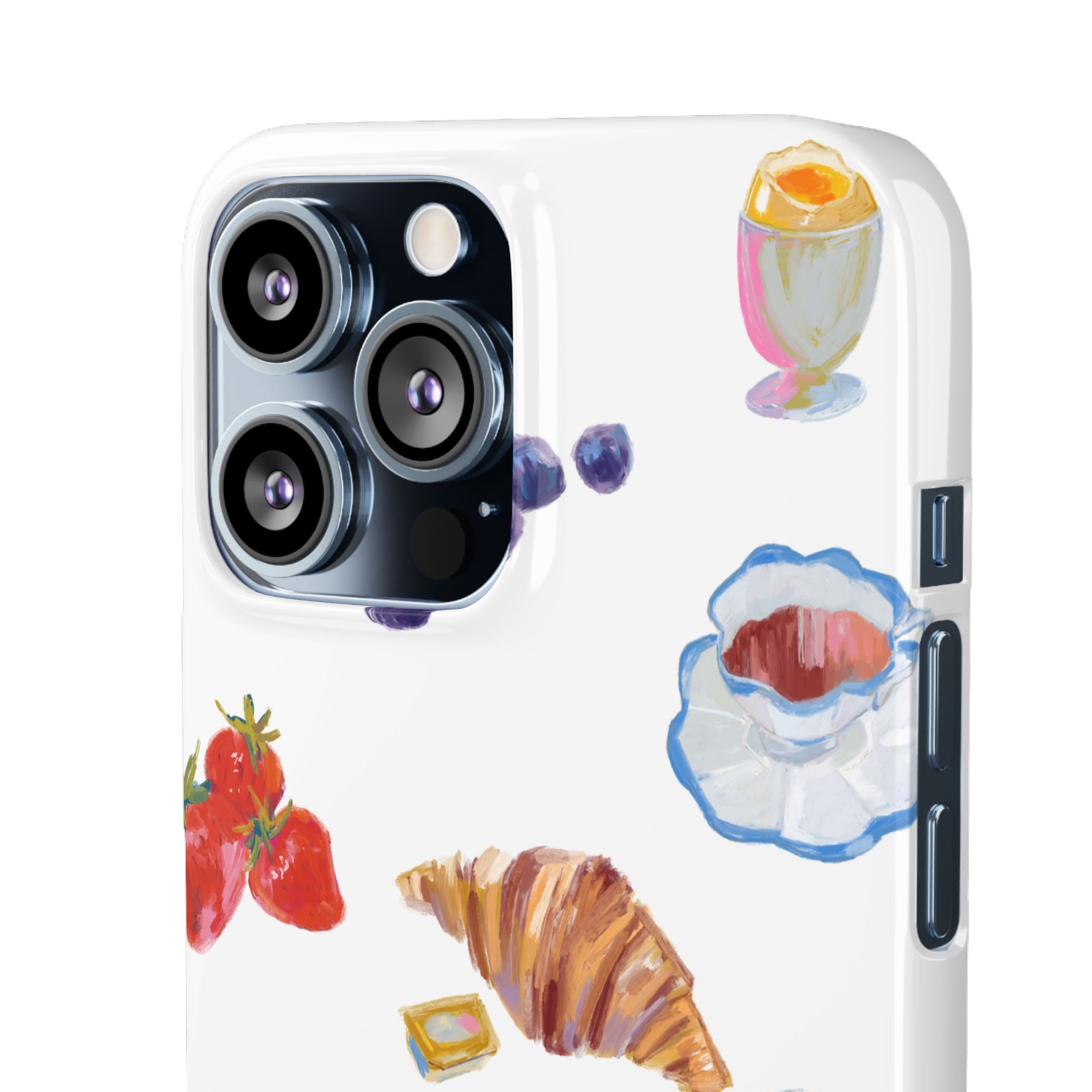 Phone Case — Watercolor Breakfast Pattern (croissant, berries, juice)