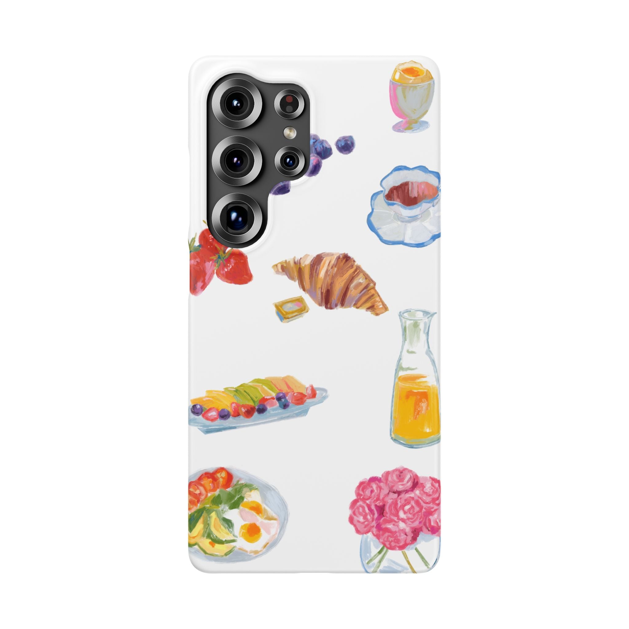 Phone Case — Watercolor Breakfast Pattern (croissant, berries, juice)
