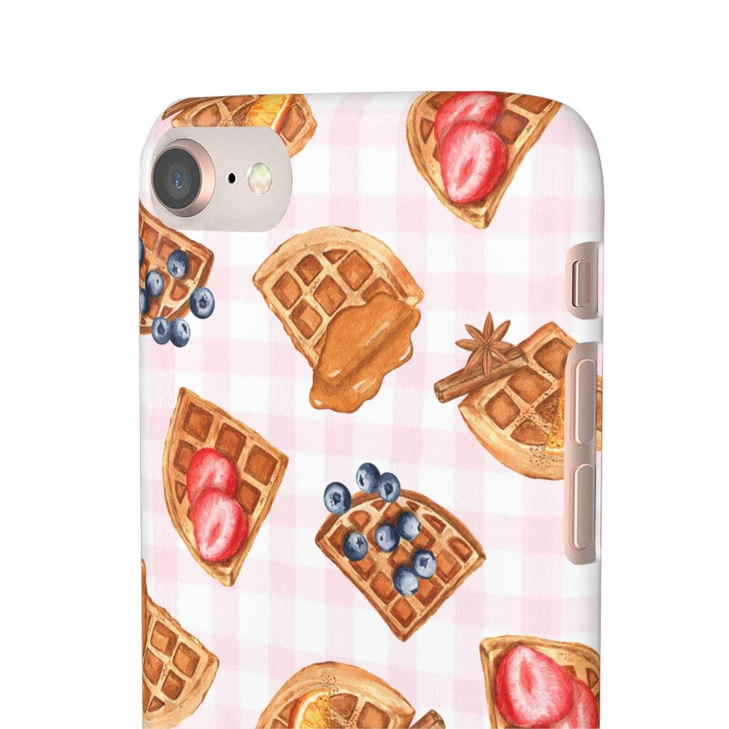 Waffle Picnic Phone Case — Cute Strawberry & Blueberry Waffles on Pink Gingham Snap Case