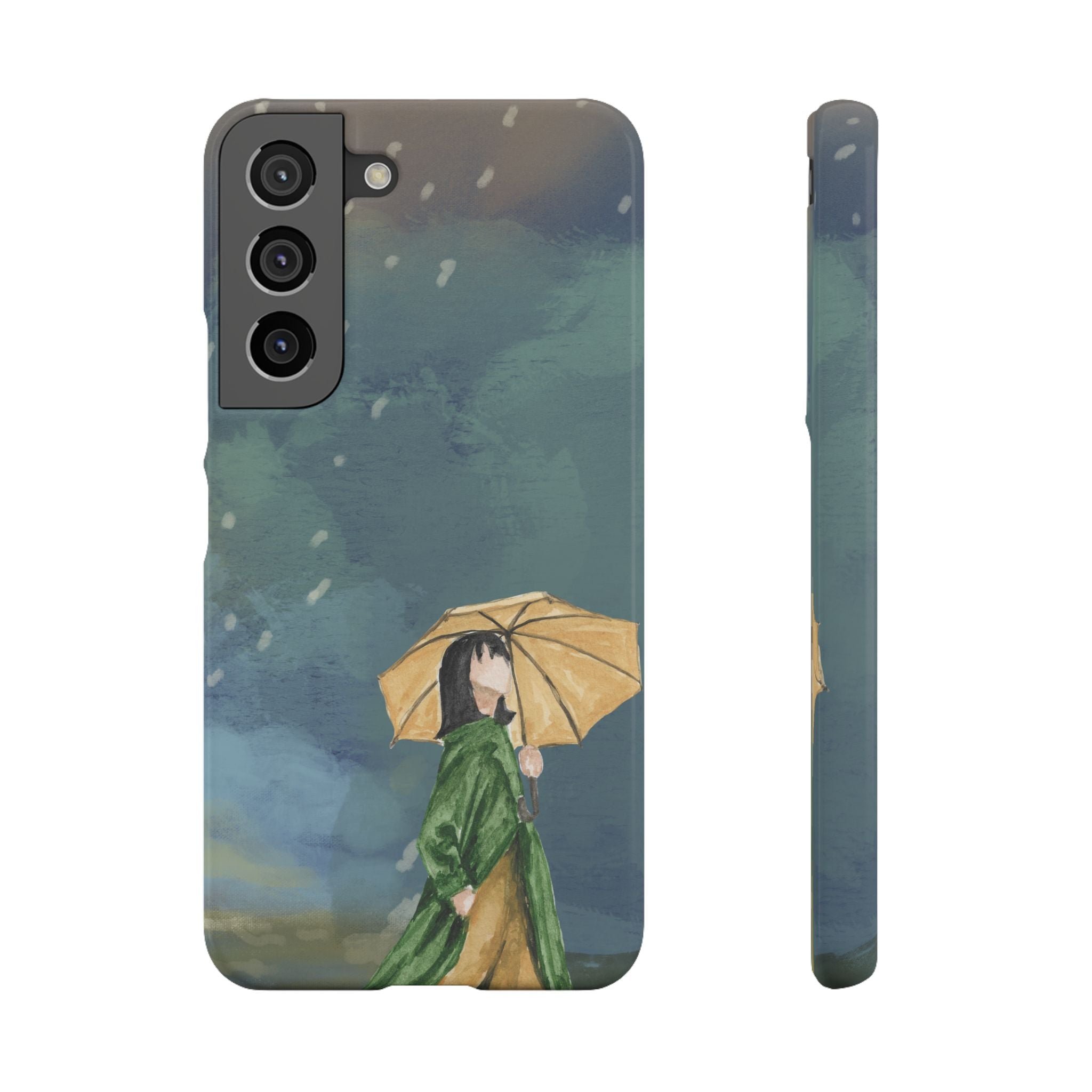 Artistic Rainfall Phone Case – Woman with Umbrella Design