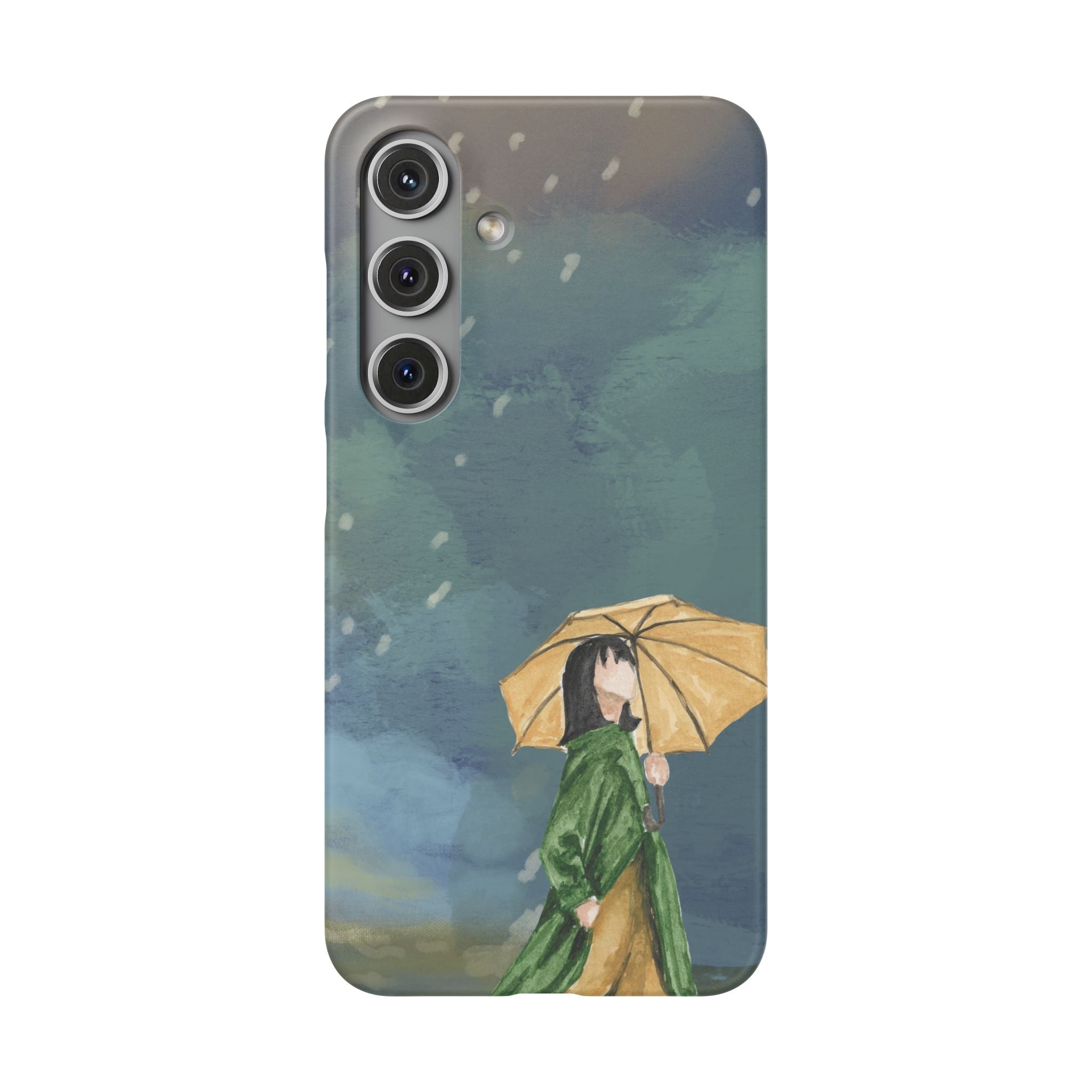 Artistic Rainfall Phone Case – Woman with Umbrella Design