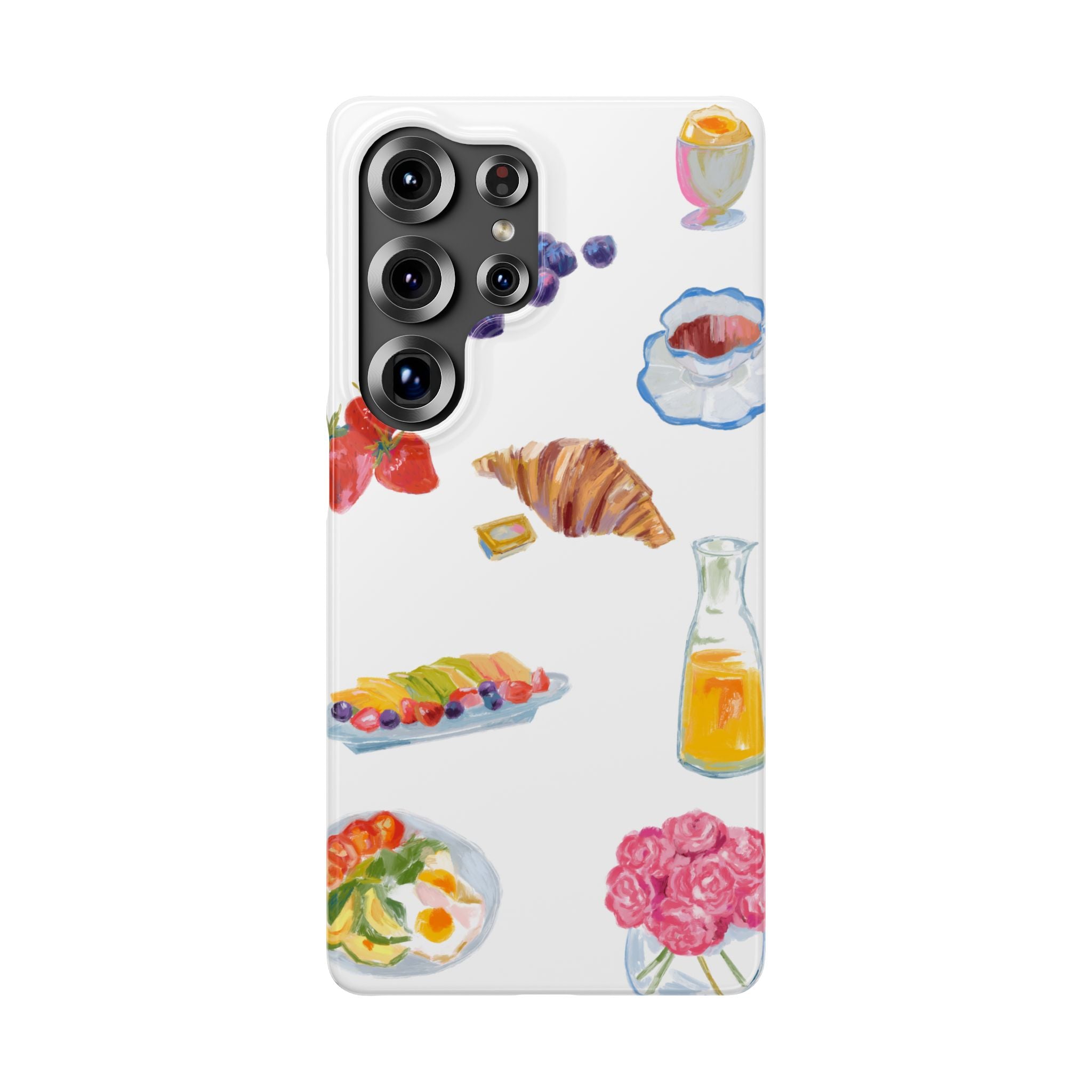 Phone Case — Watercolor Breakfast Pattern (croissant, berries, juice)