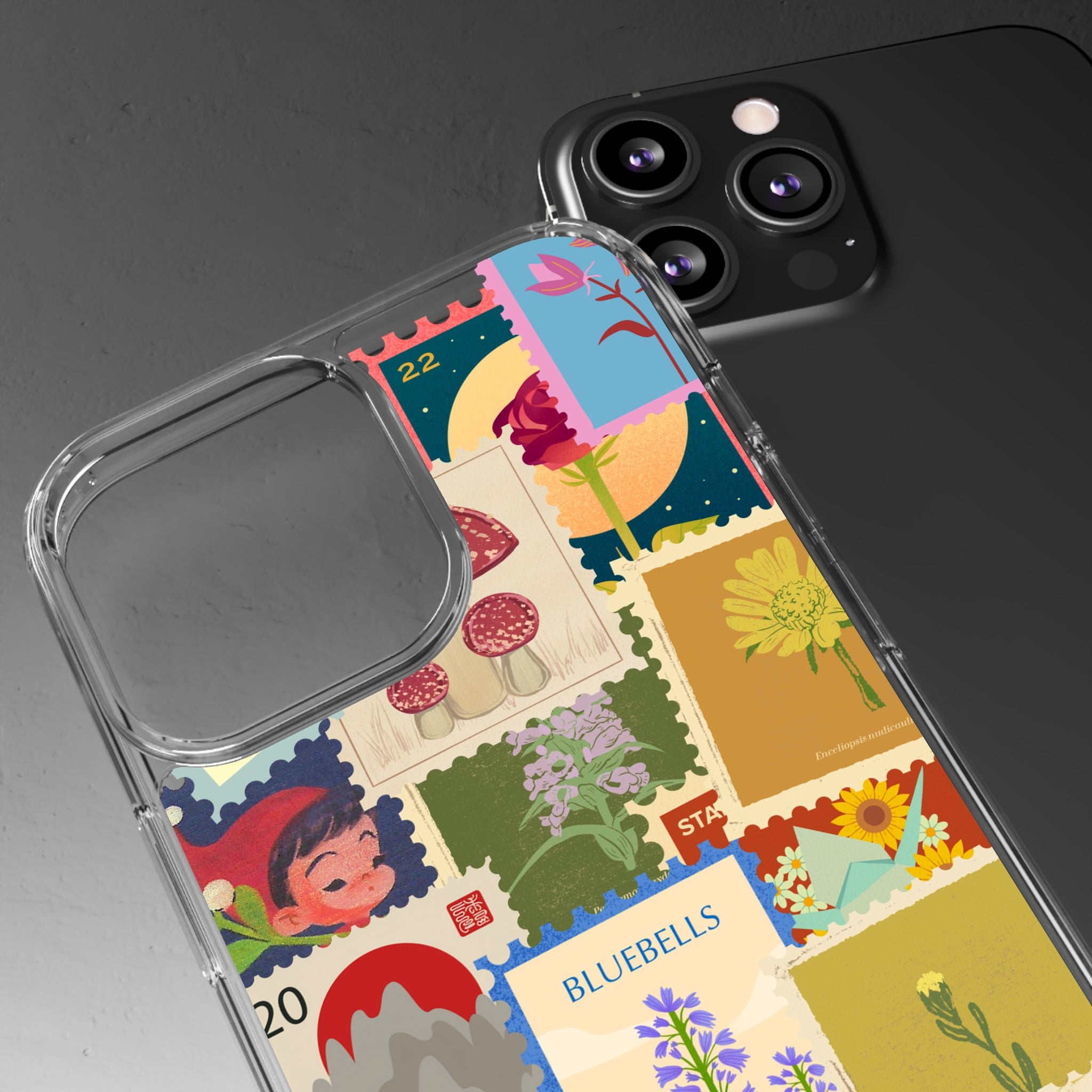 Clear Case — Vintage Floral Stamp Collage Phone Case