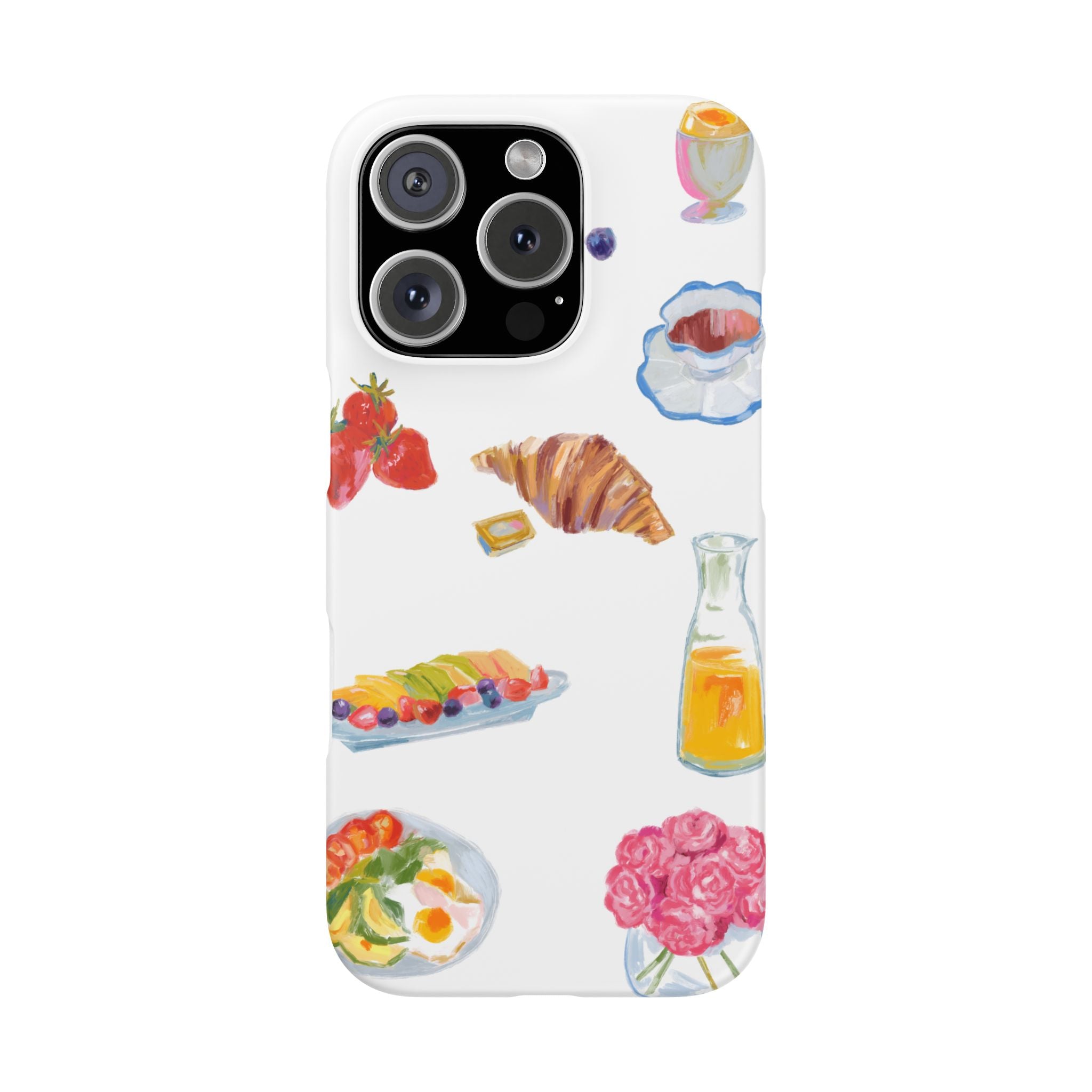 Phone Case — Watercolor Breakfast Pattern (croissant, berries, juice)