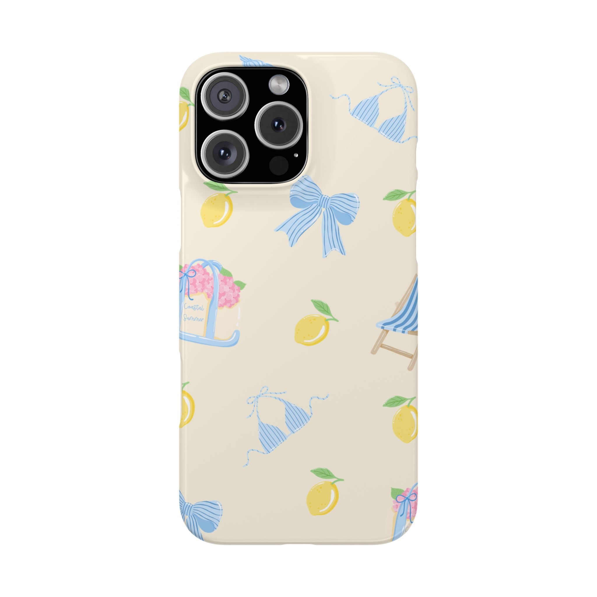 Cute Lemon & Beach Pattern Phone Case — Pastel Summer Snap Case