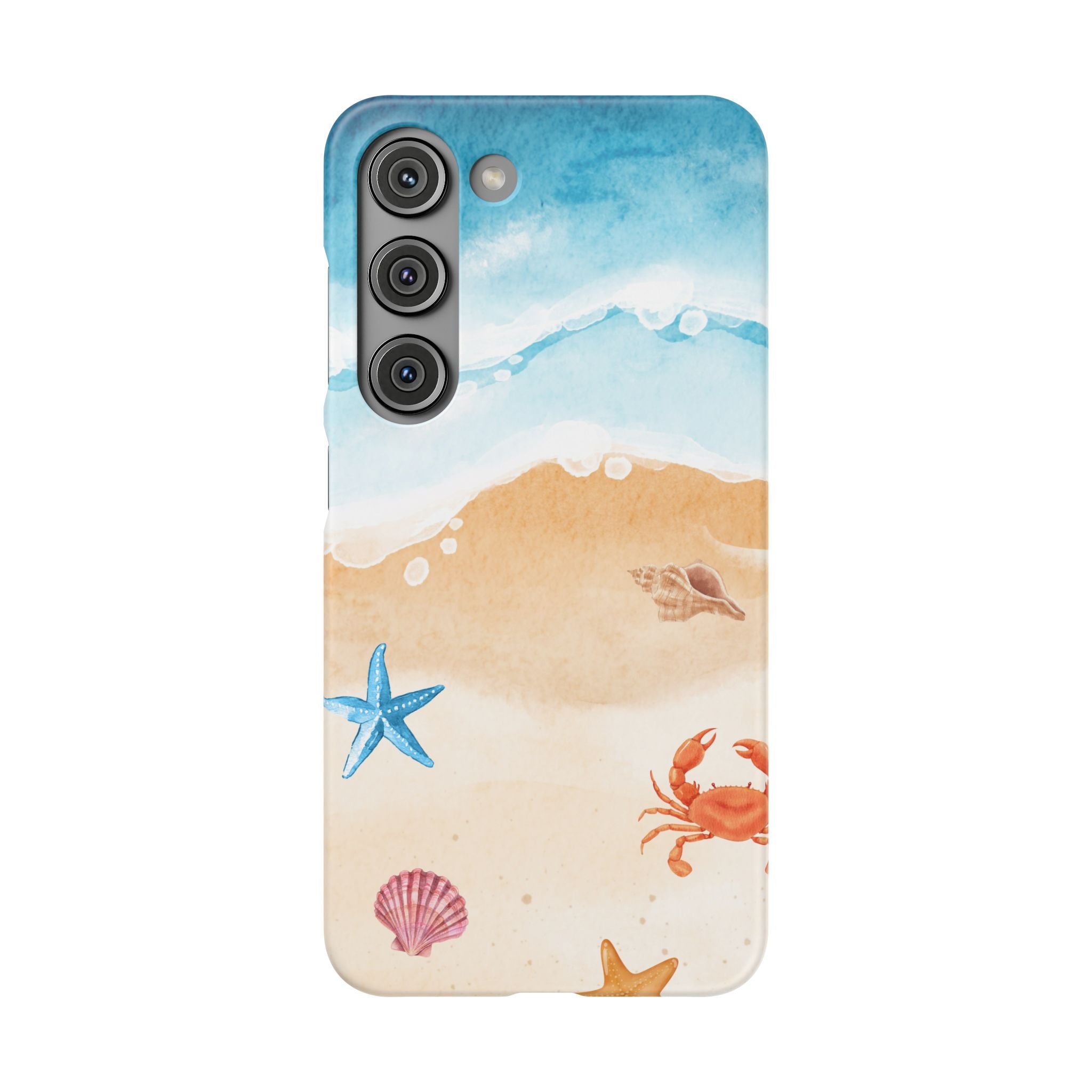 Beach Scene Phone Case — Watercolor Sand, Seashells & Crabs