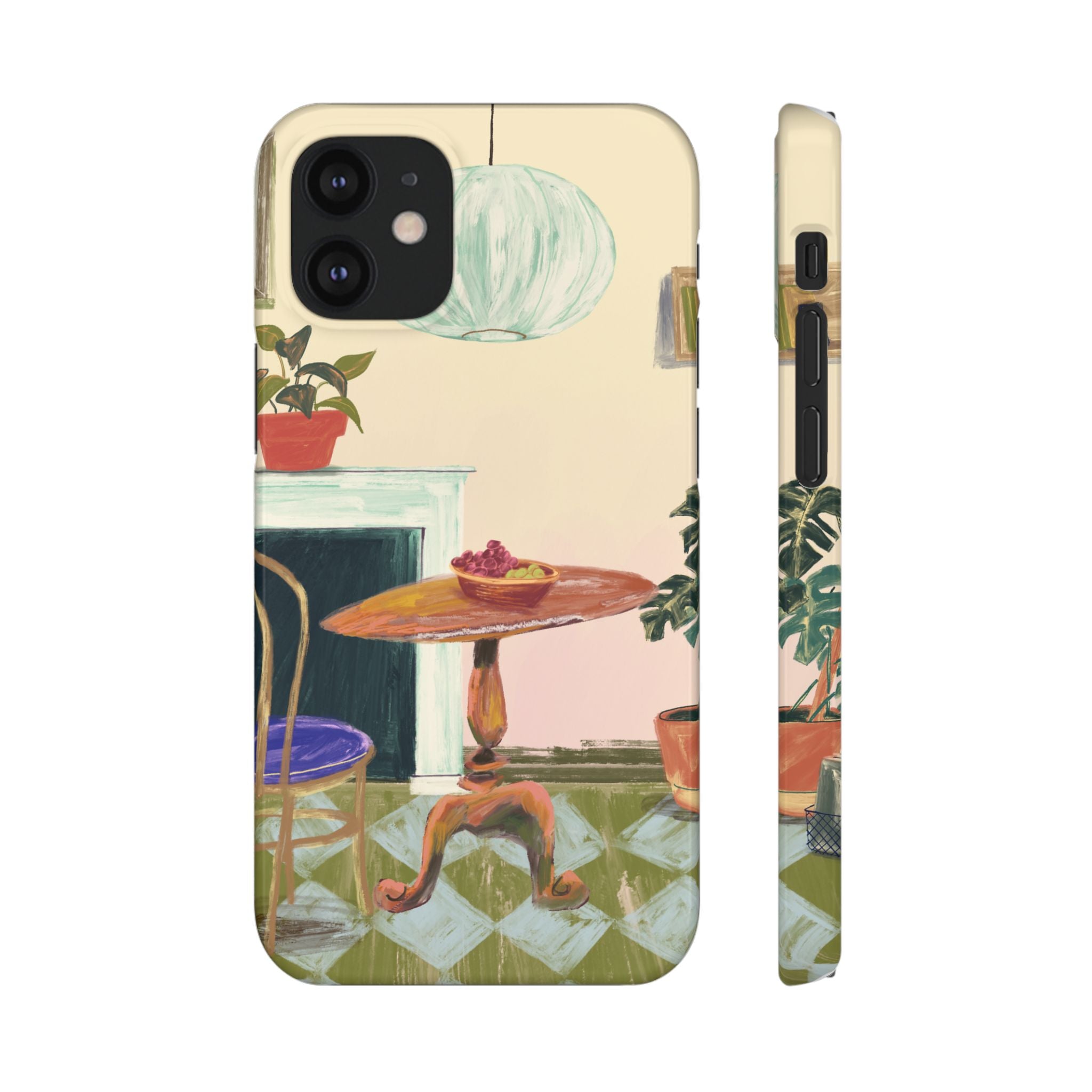 Vintage Bistro Phone Case — Cozy Cafe Interior Illustration Snap Case