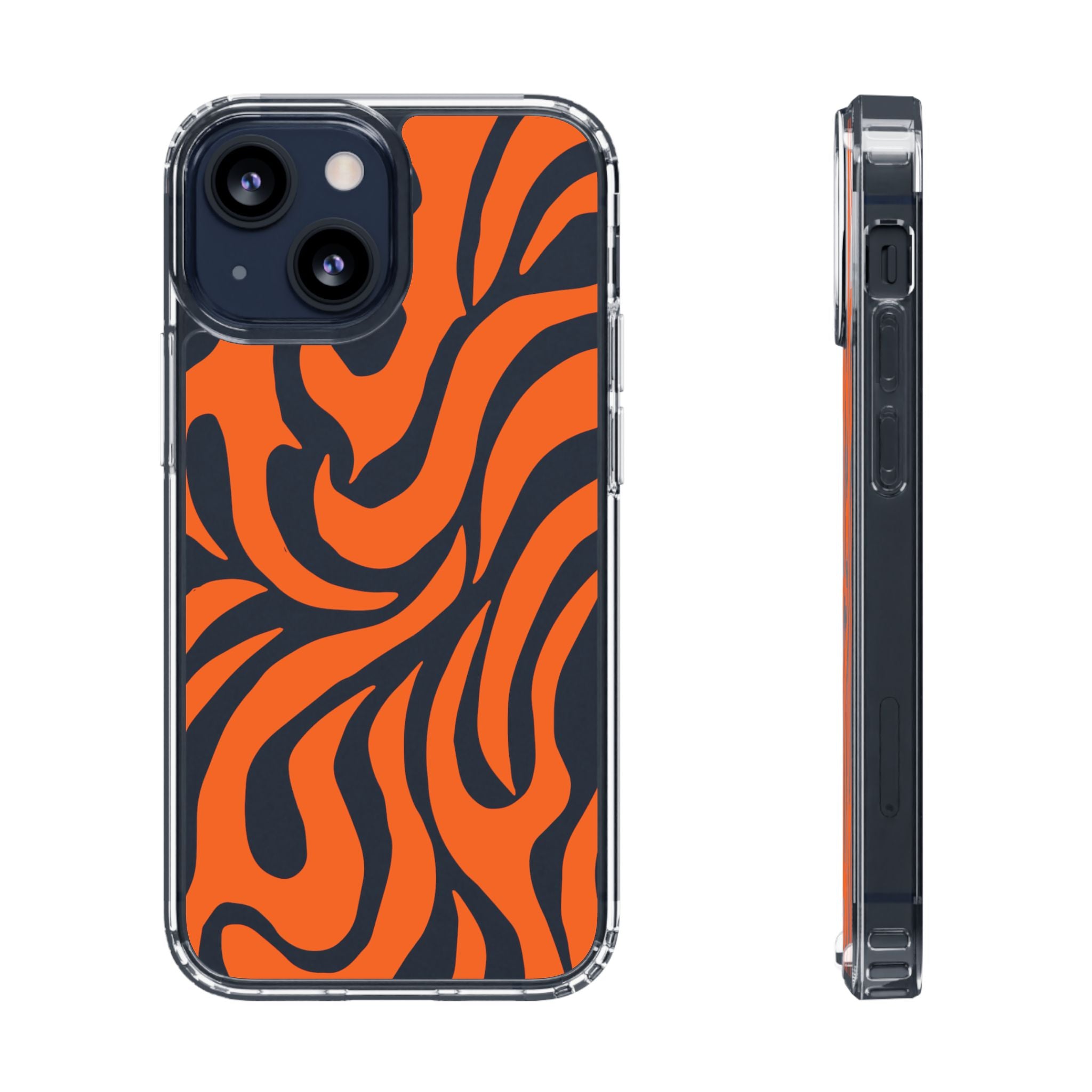 Orange Tiger Stripe Clear Phone Case — Bold Animal Print iPhone Cover