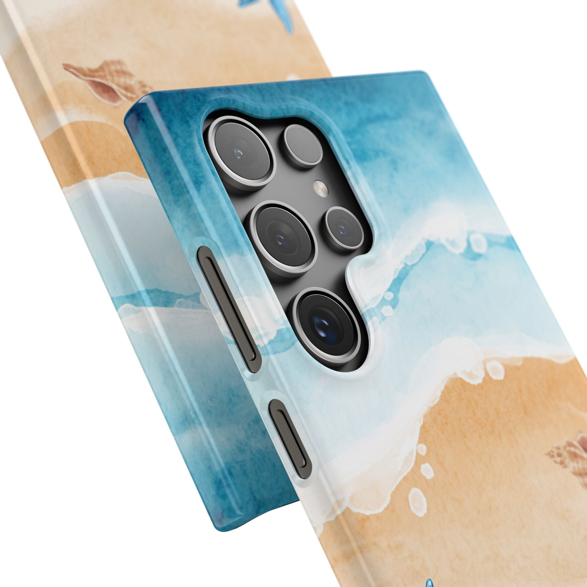 Beach Scene Phone Case — Watercolor Sand, Seashells & Crabs