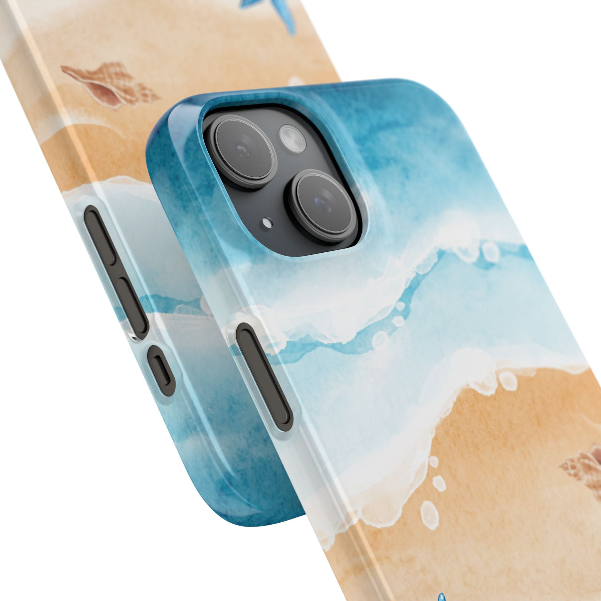 Beach Scene Phone Case — Watercolor Sand, Seashells & Crabs