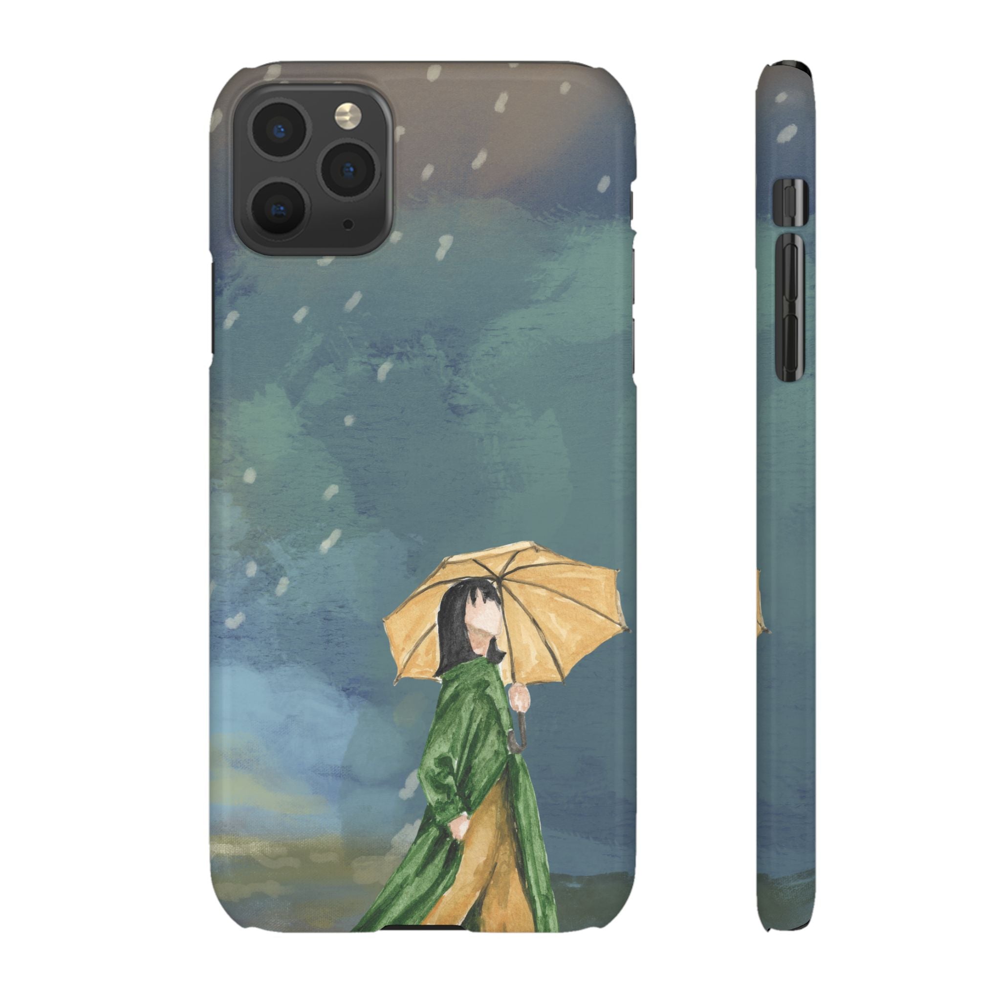 Artistic Rainfall Phone Case – Woman with Umbrella Design
