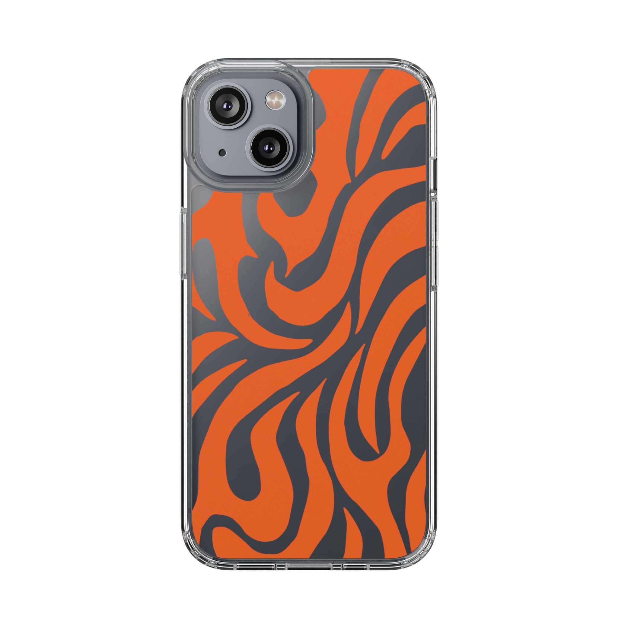 Orange Tiger Stripe Clear Phone Case — Bold Animal Print iPhone Cover