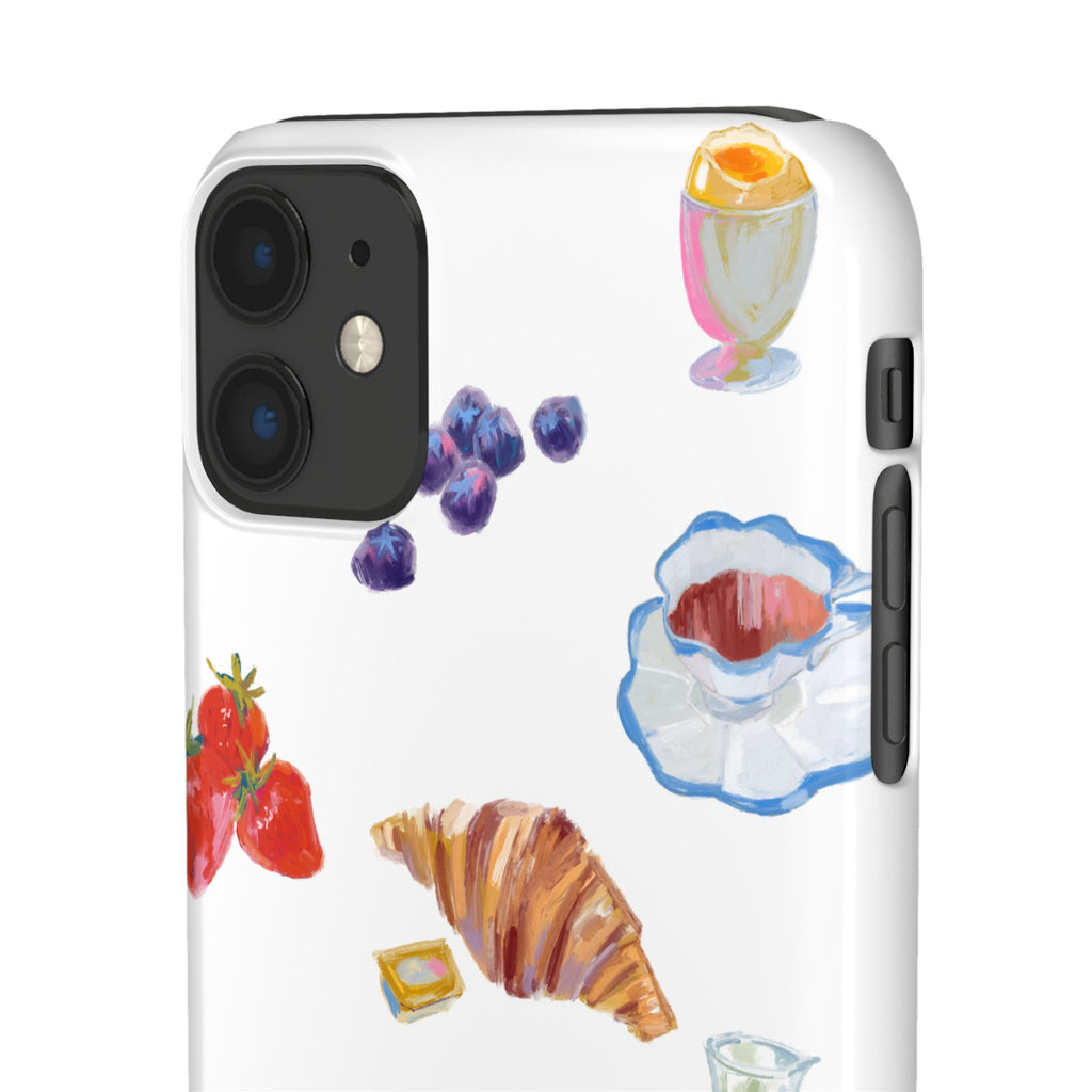 Phone Case — Watercolor Breakfast Pattern (croissant, berries, juice)