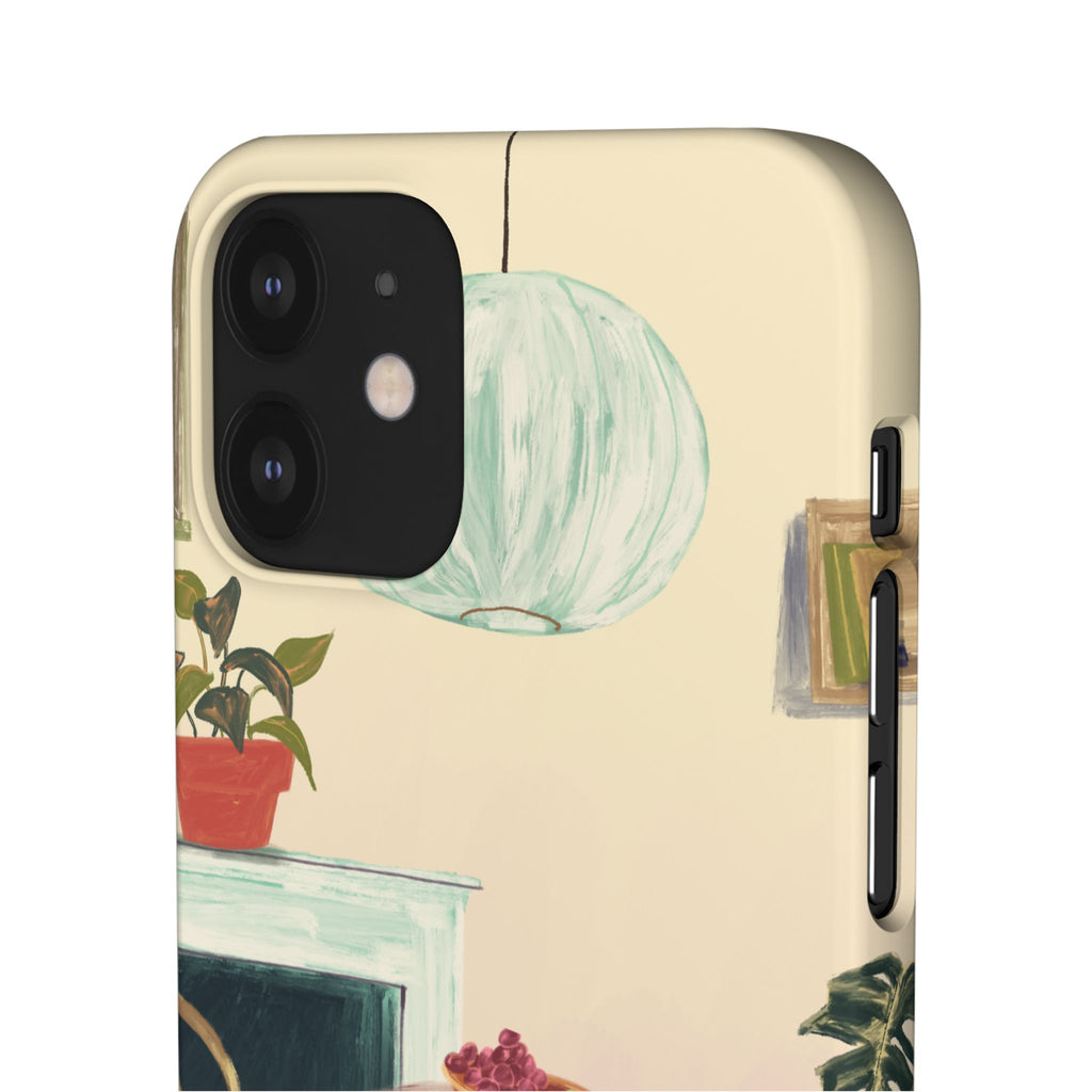 Vintage Bistro Phone Case — Cozy Cafe Interior Illustration Snap Case