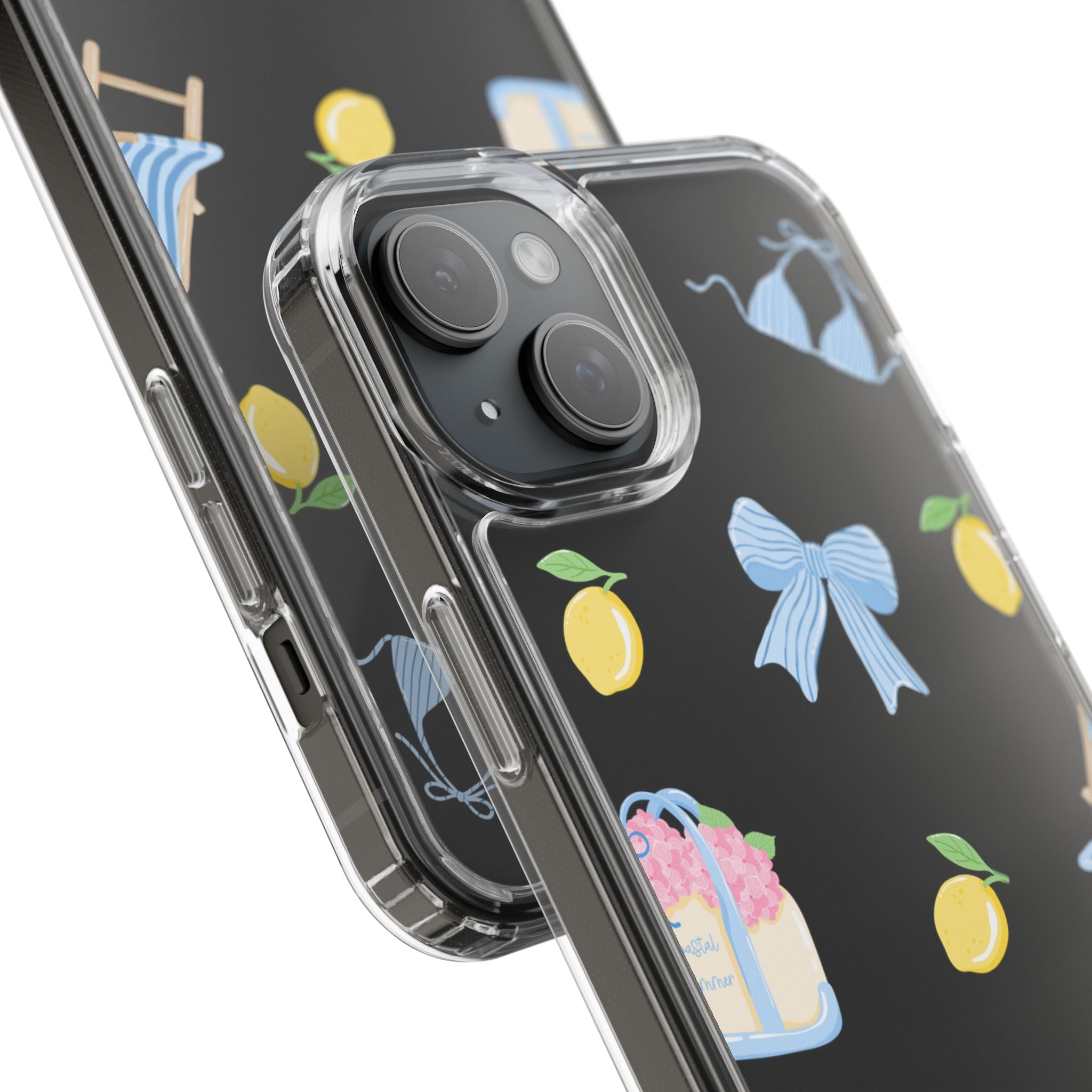Clear Phone Case — Summer Lemon & Bow Pattern (bikini, beach chair, cake)