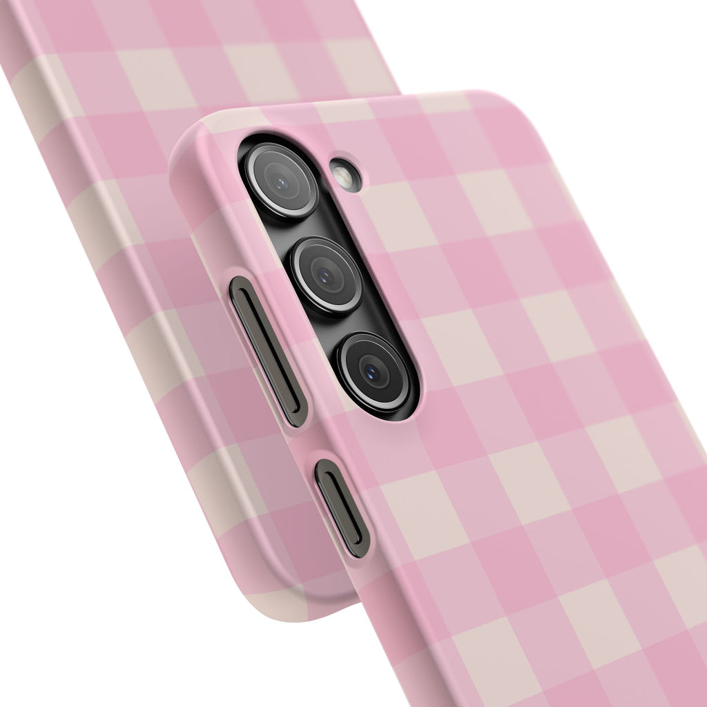 Pink Gingham Snap Phone Case - Cute Pastel Checkered iPhone Cover